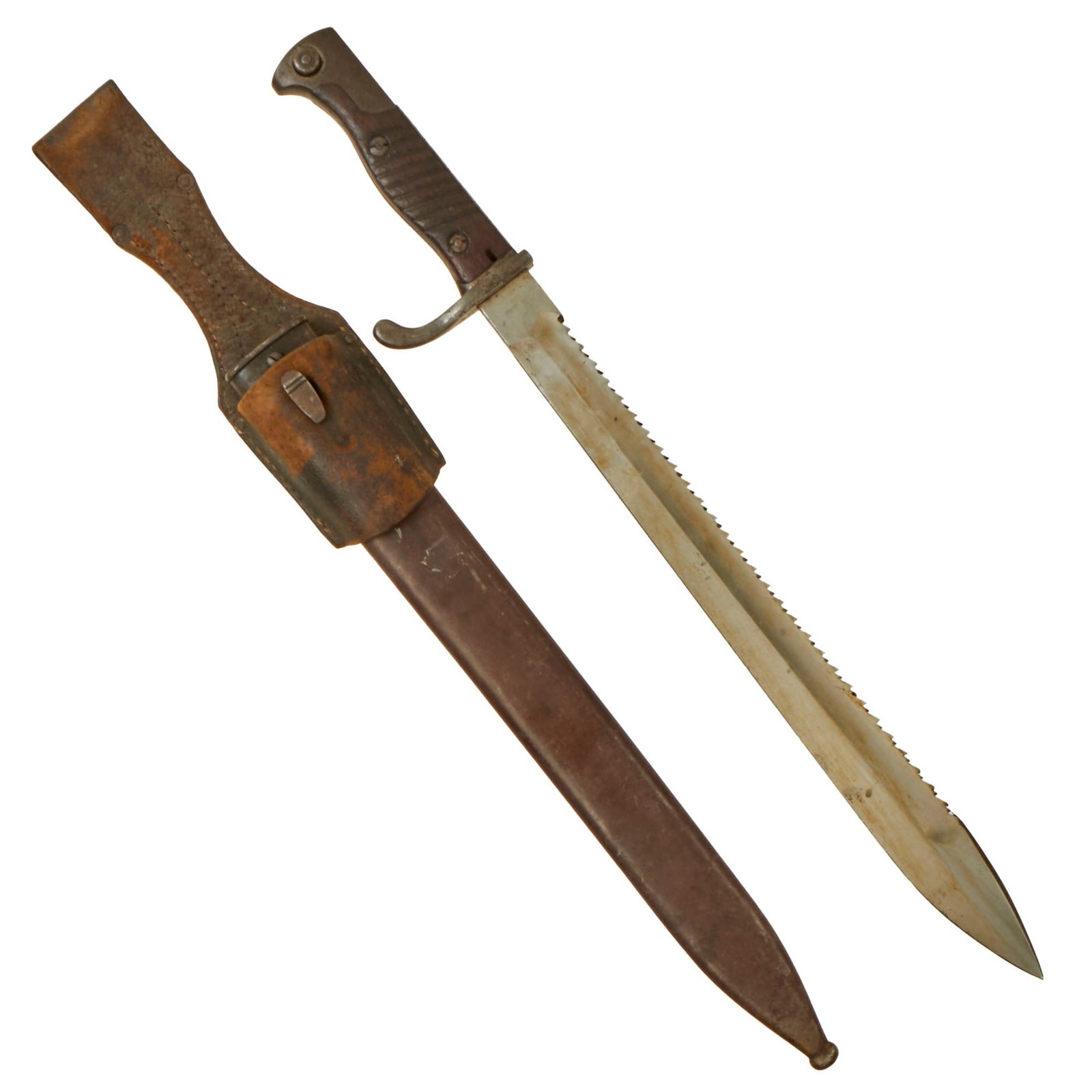 Buy Original German WWI M1898/05 n/A Butcher Sawback Bayonet by Mauser with Scabbard & 1917-Dated Frog - Dated 1916 | Original Firearms Antique For Sale