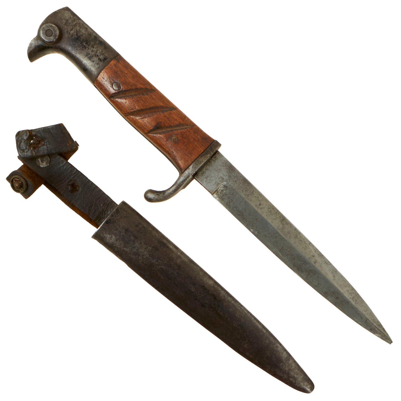 Buy Original Imperial German WWI Shrapnel-Damaged Kurzes Seitengewehr M1898 Dress Bayonet by Carl Eickhorn Turned Trench Knife with Scabbard | Original Firearms Antique For Sale