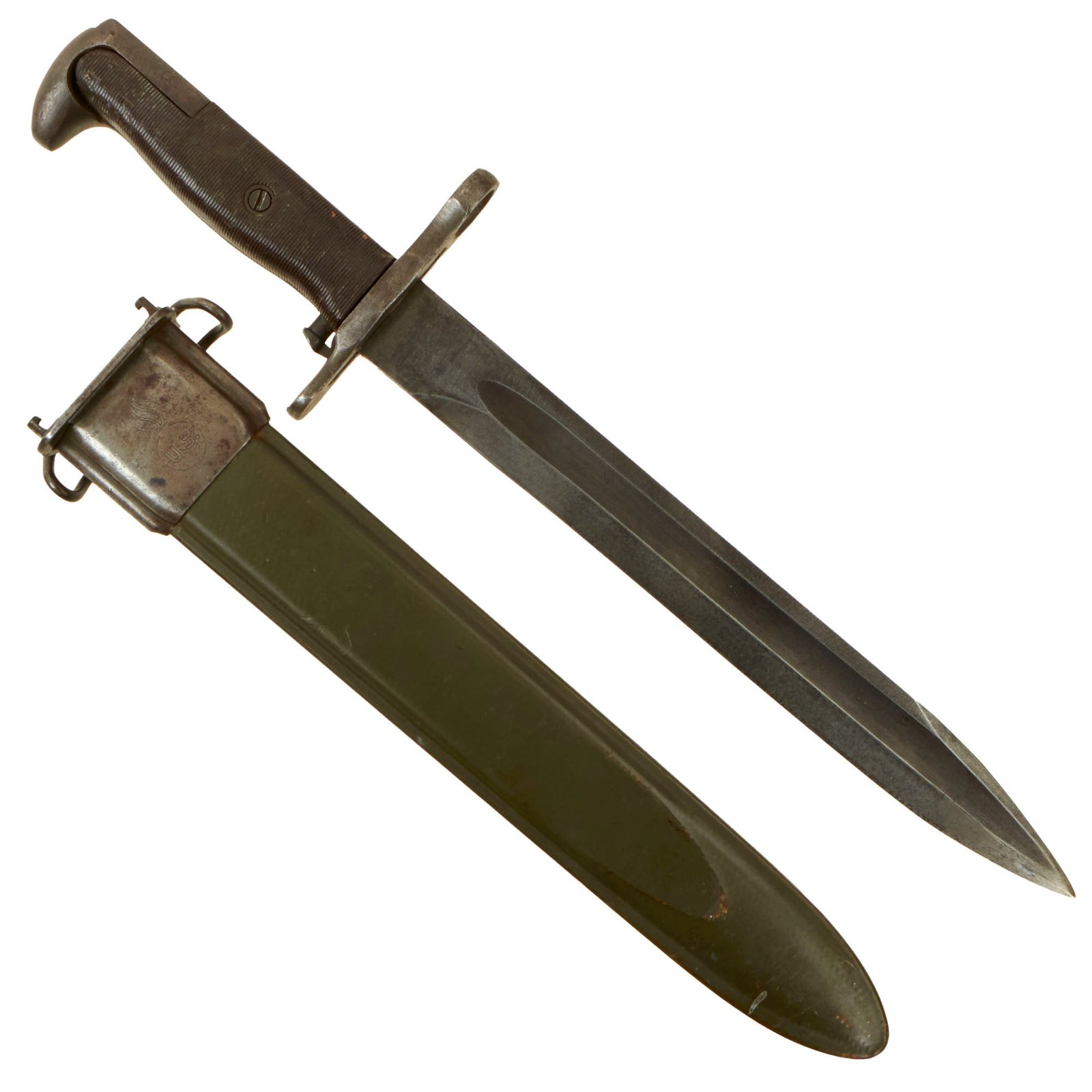 Buy Original U.S. WWII M1 Garand 10 Inch Cut-Down Bayonet by American Fork & Hoe with with Rare CAB Grips & M7 Scabbard - Dated 1943 | Original Firearms Antique For Sale