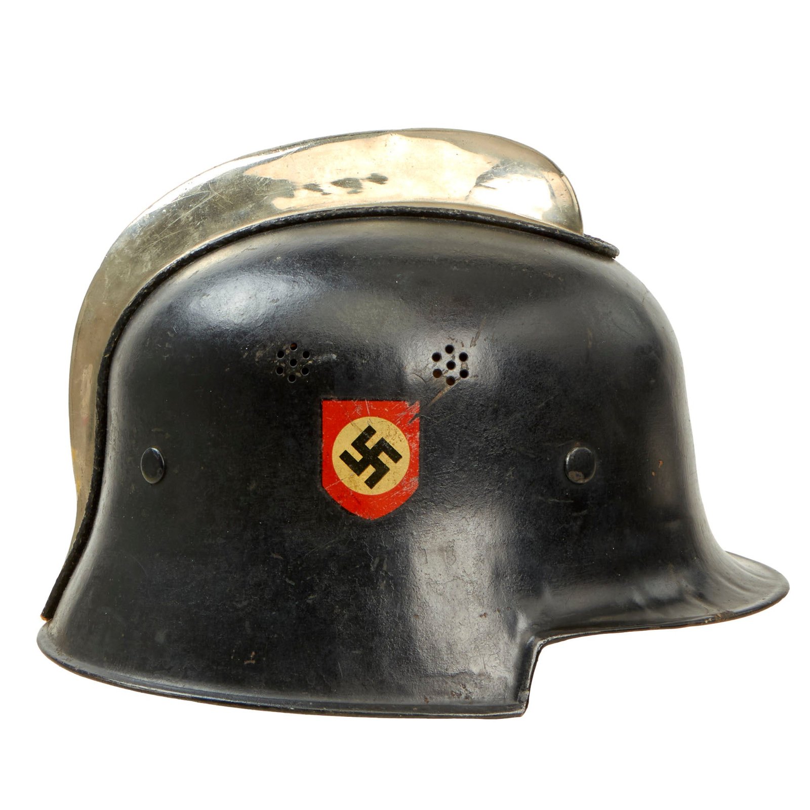 Buy Original German WWII M34 Square Dip Fire Protection Police Helmet with Double Decals & Comb - Feuerwehr | Original Firearms Antique For Sale