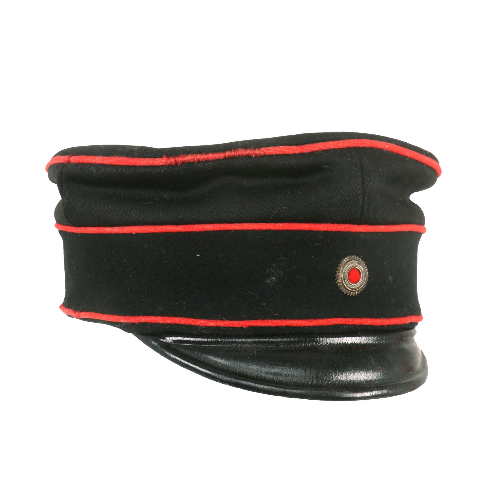 Buy Original Imperial German WWI Era Black Artillery Officers Visor Cap with Red Piping - Dunkelblau - Maker-Marked - Size 7 | Original Firearms Antique For Sale