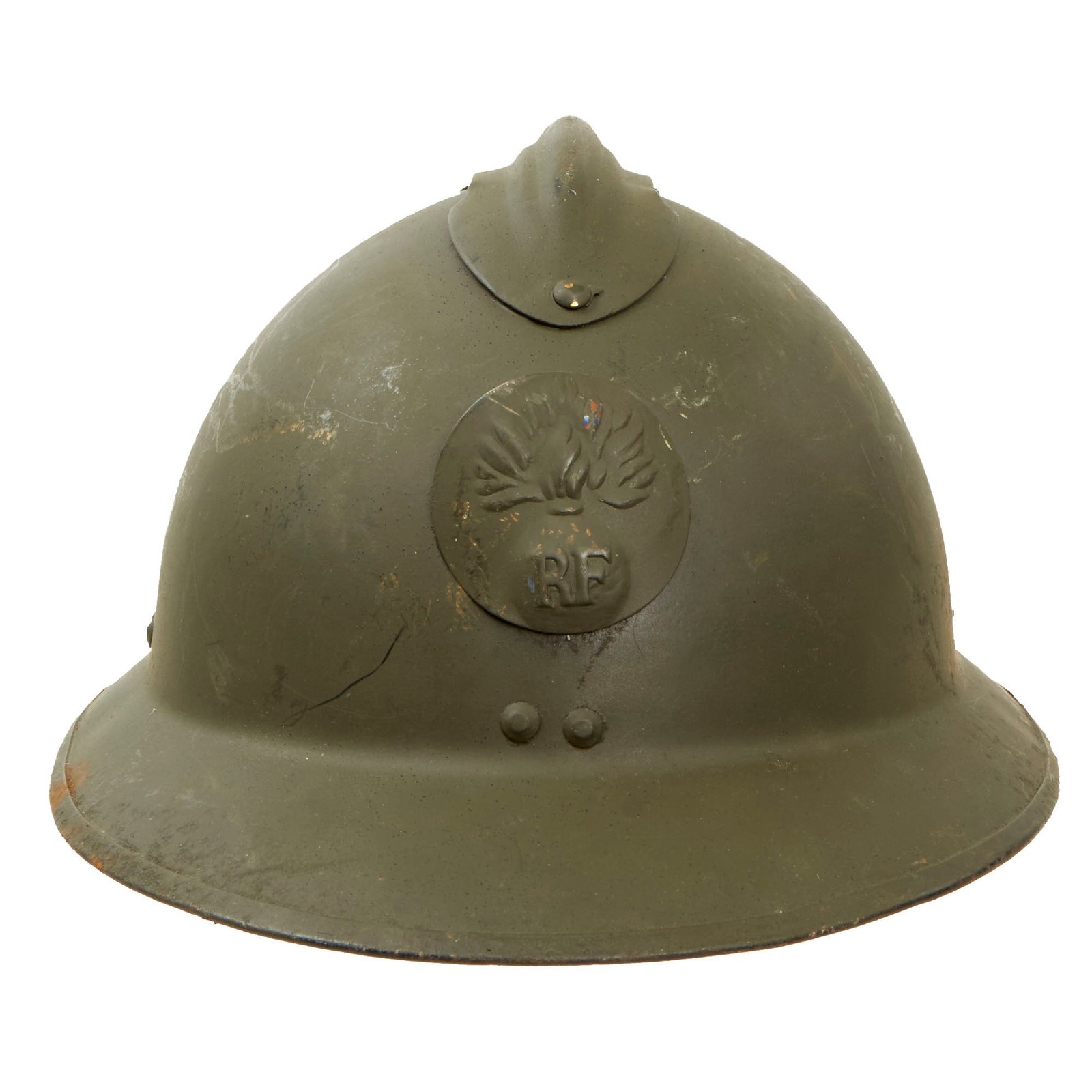 Buy Original French WWII M1926 Adrian Helmet with Liner and Chinstrap - Olive Green | Original Firearms Antique For Sale