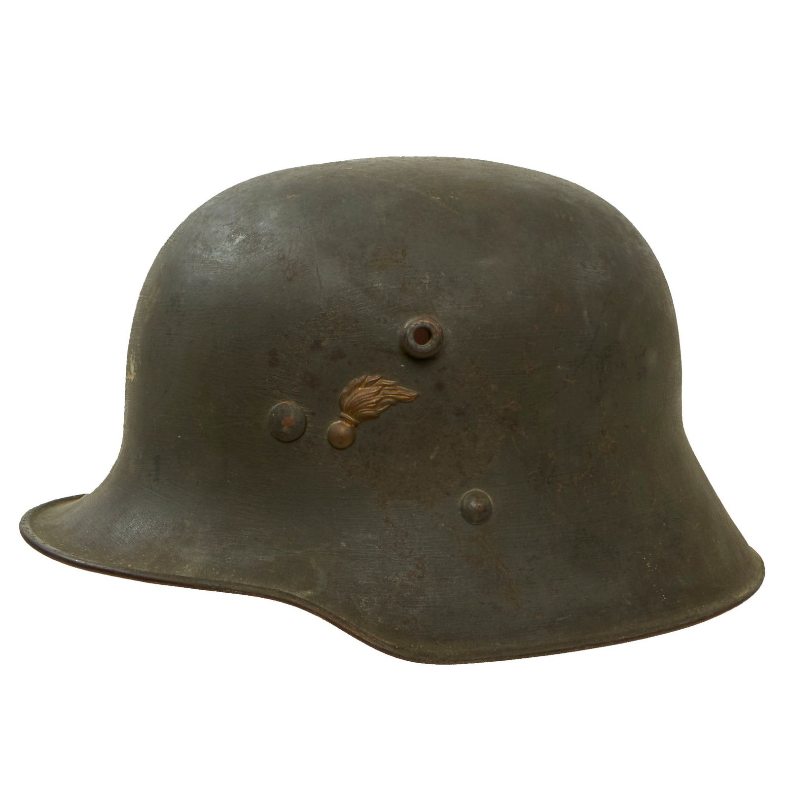 Buy Original Austrian WWI Era Rural Gendarmerie M17 Steel Helmet with Police Flaming Bomb Device - Full Liner & Chinstrap | Original Firearms Antique For Sale