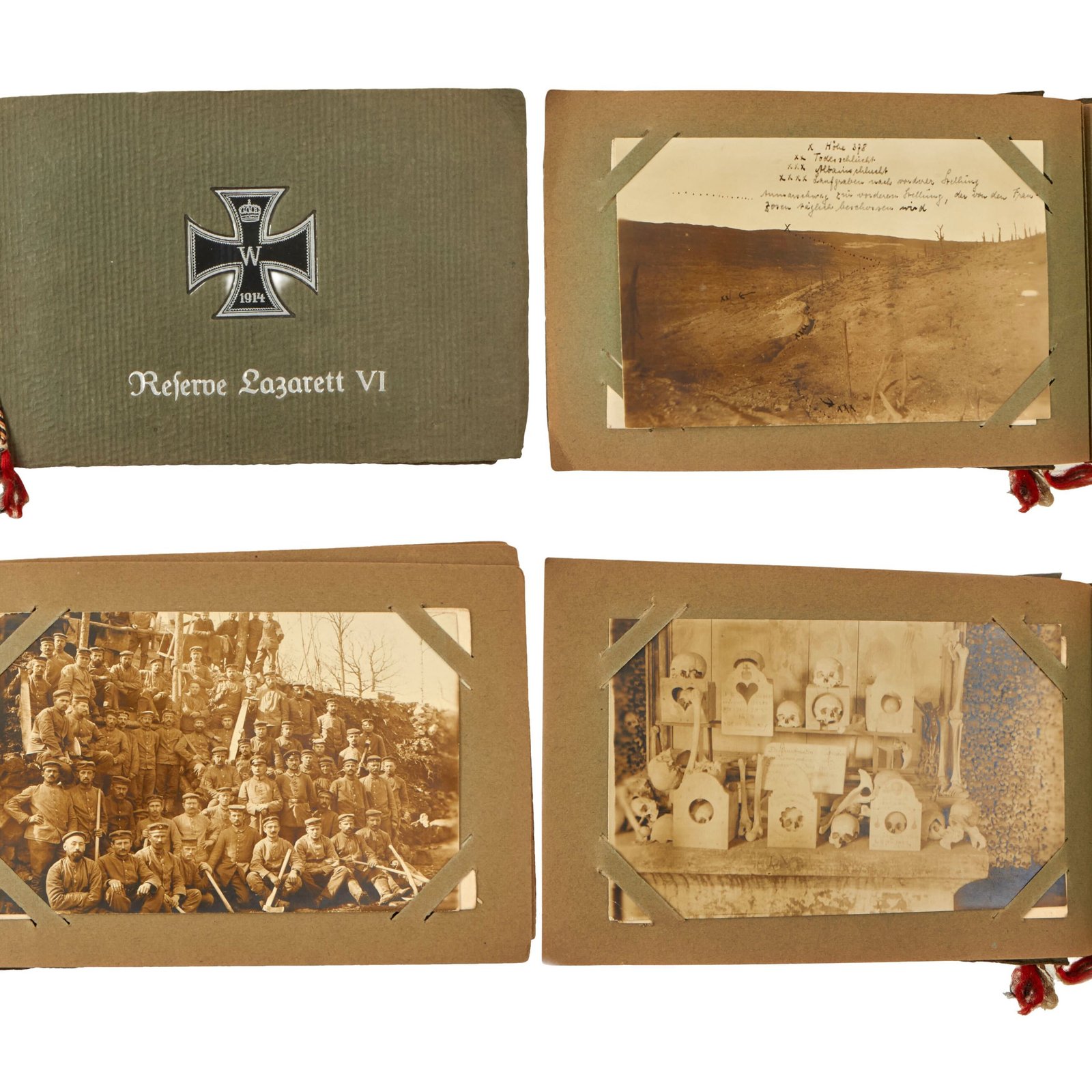 Buy Original Imperial German WWI Photo Album with Unexploded Bomb, Ruins, and Ossuary Skulls with Unit Photos - 44 Photos & Postcards Total | Original Firearms Antique For Sale