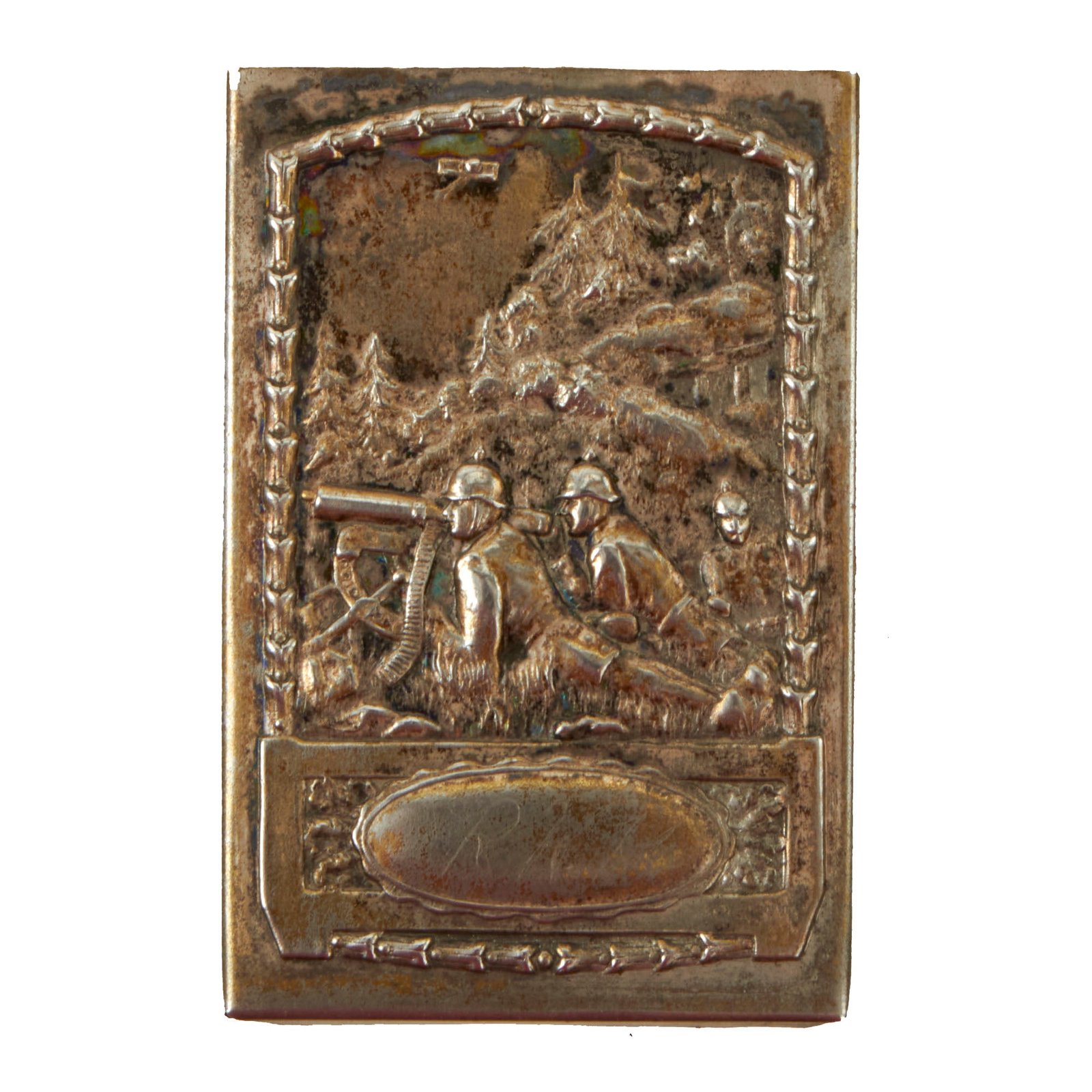 Buy Original Imperial German WWI Silver Machine Gunner Matchbox Case with Full Period Matchbox - Roland Hӧlzer | Original Firearms Antique For Sale
