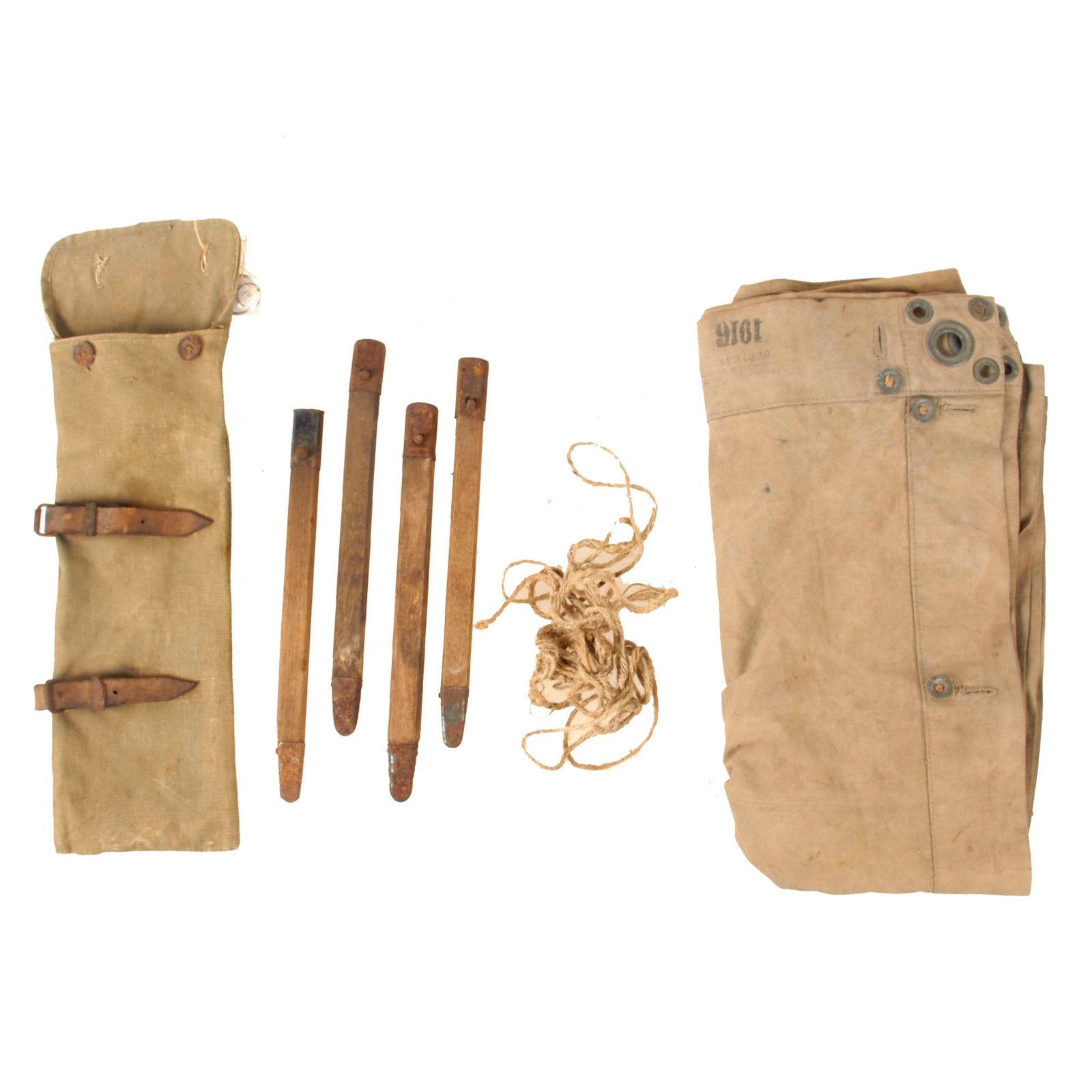 Original Imperial German WWI Rare Model 1893 Shelter Half Zeltbahn with Tentpoles in Bag - Dated 1916