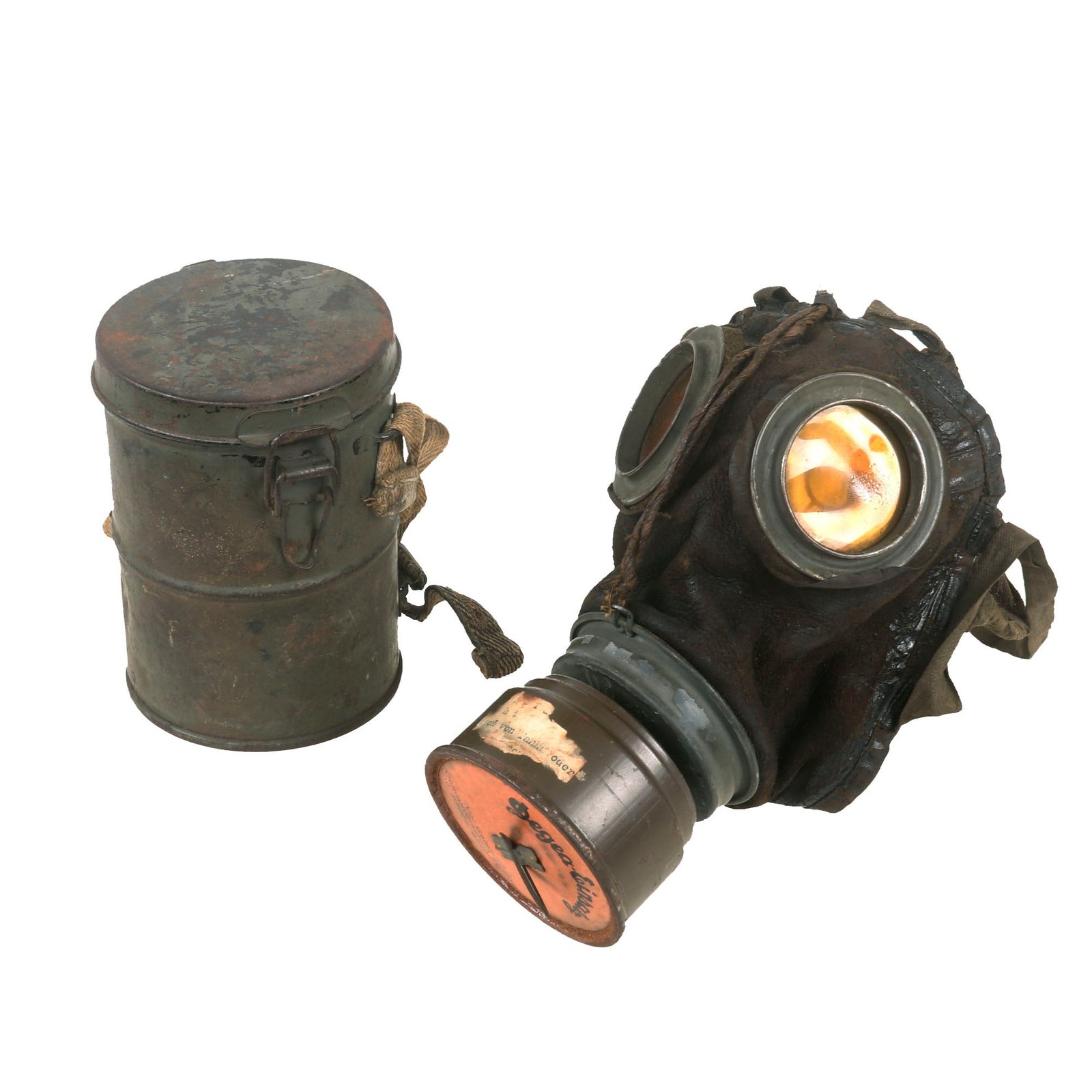Buy Original Imperial German WWI M1917 Ledermaske Gas Mask with WWII 1938-Dated German Filter & Canister with Spare Lenses | Original Firearms Antique For Sale