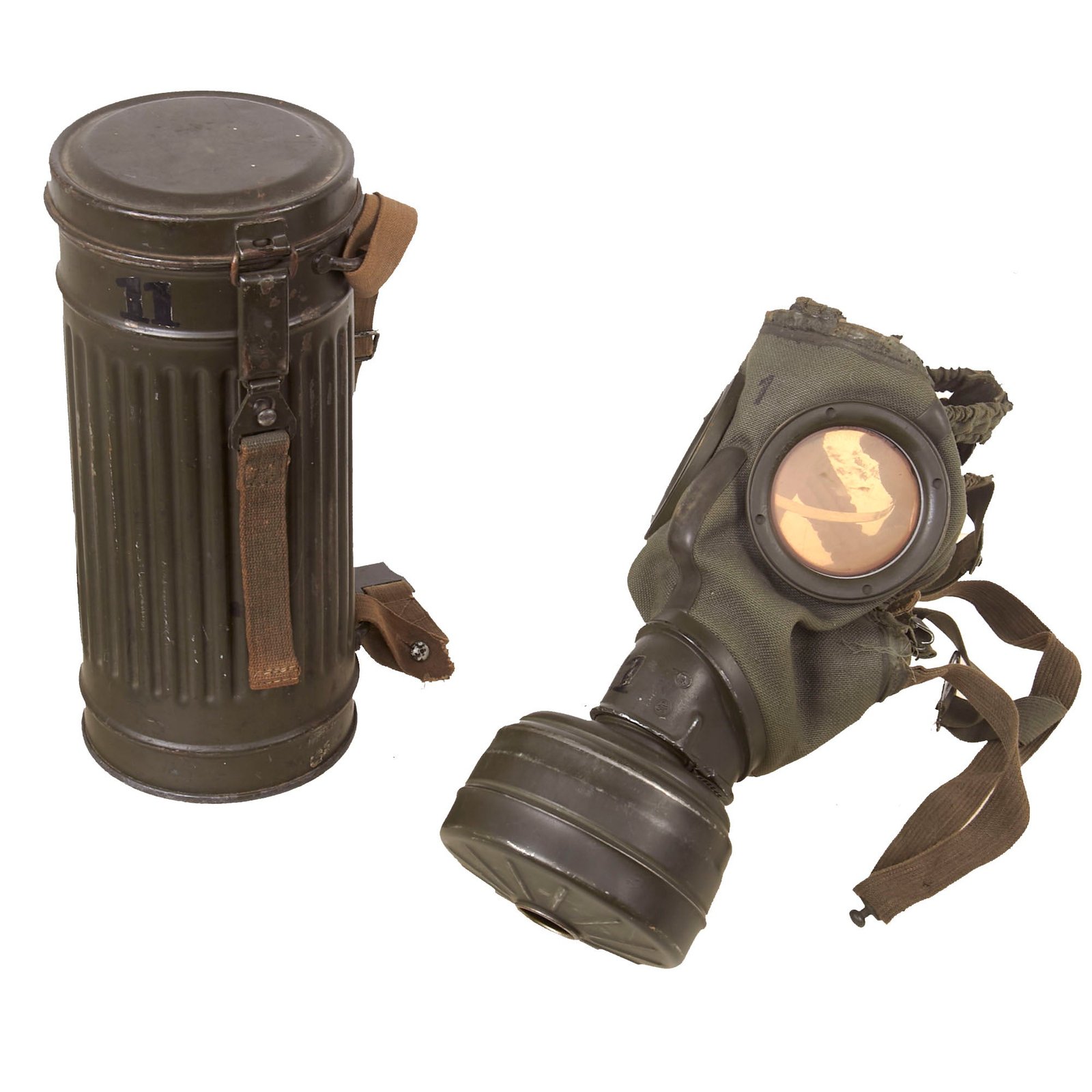 Buy Original German WWII Named M30 2nd Model Size 1 Gas Mask with Fe 41 Filter and Canister - Dated 1941 | Original Firearms Antique For Sale