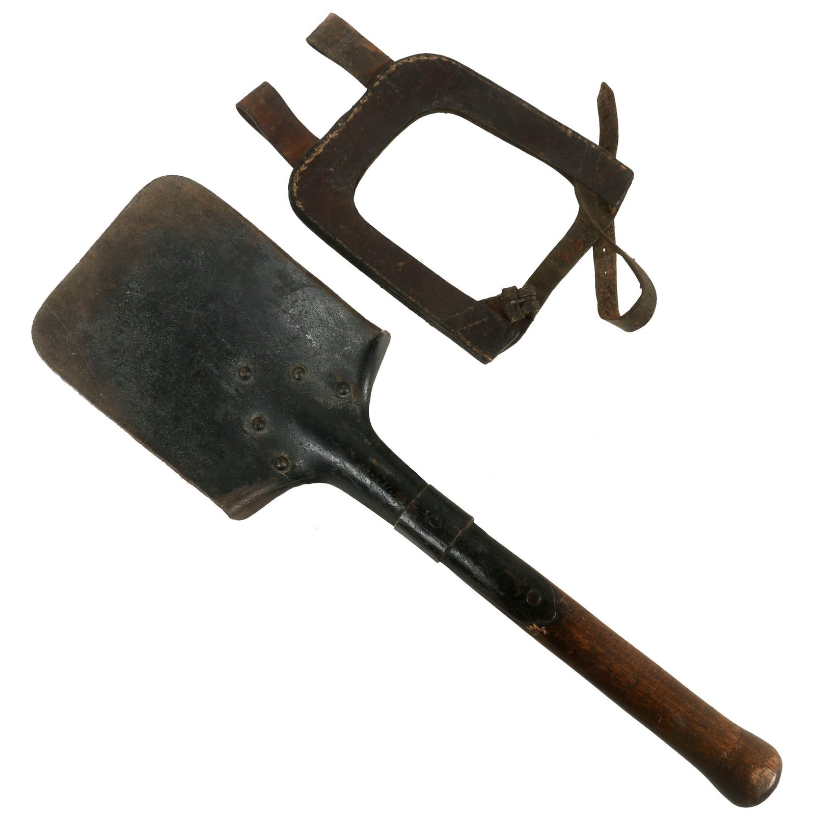 Buy Original Imperial German WWI Short Entrenching Tool Shovel with Leather Carrier with Maker’s Mark | Original Firearms Antique For Sale