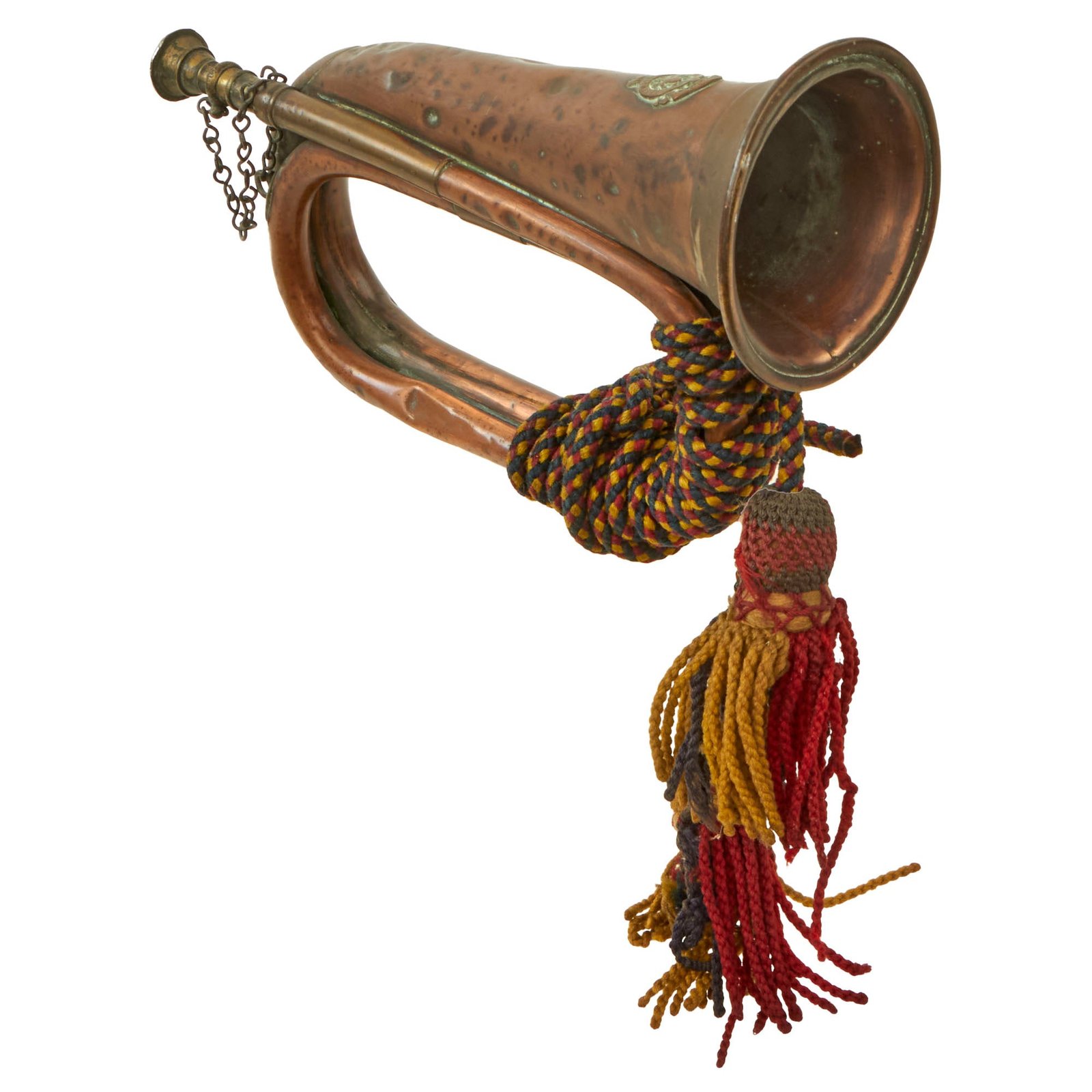 Buy Original British WWI Regimental Bugle with Royal Regiment Tasseled Cord Wrapping by G. Potter & Co. of Aldershot | Original Firearms Antique For Sale