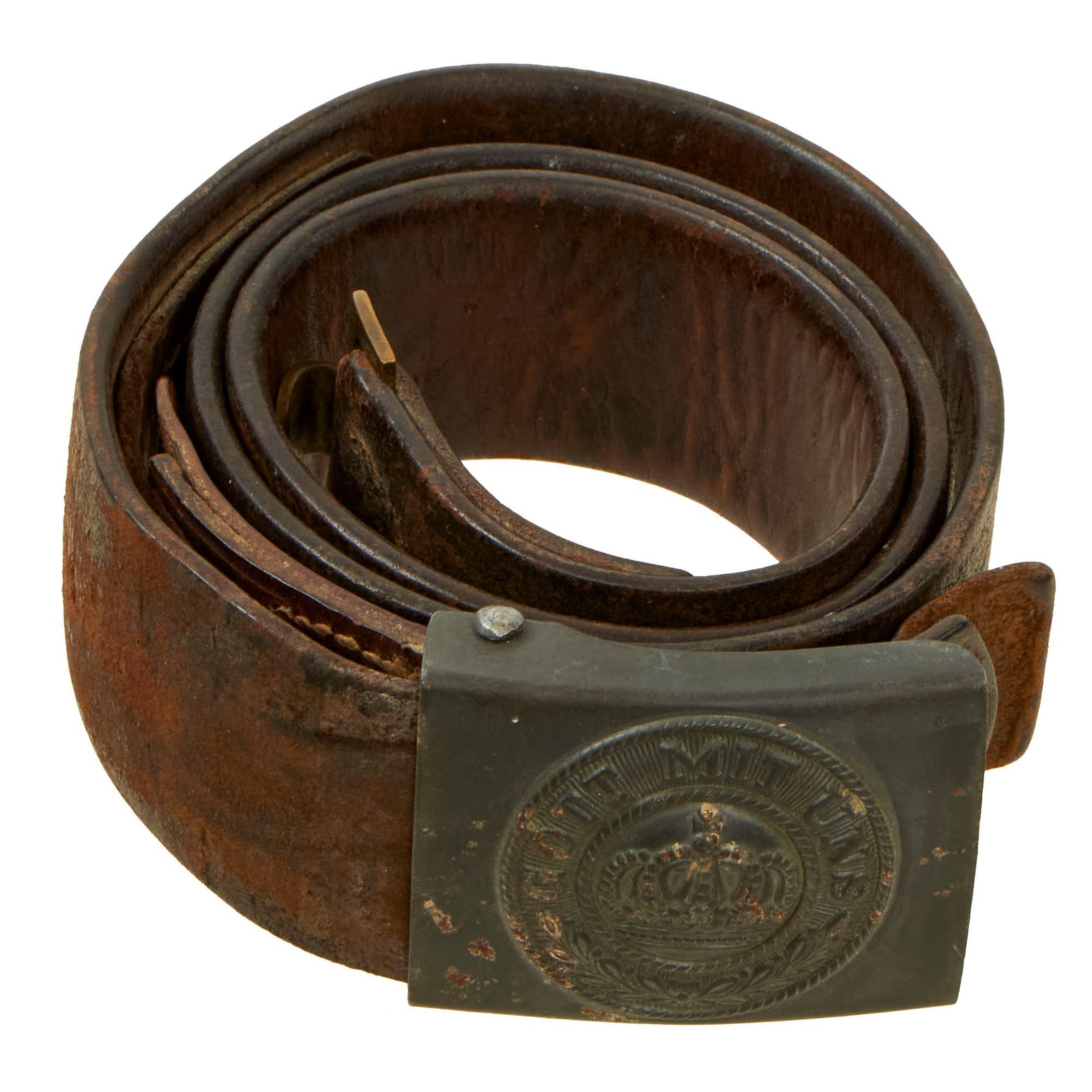 Buy Original Imperial German WWI M1915 Leather Belt with EM/NCO Prussian Steel Buckle - Dated 1916 | Original Firearms Antique For Sale