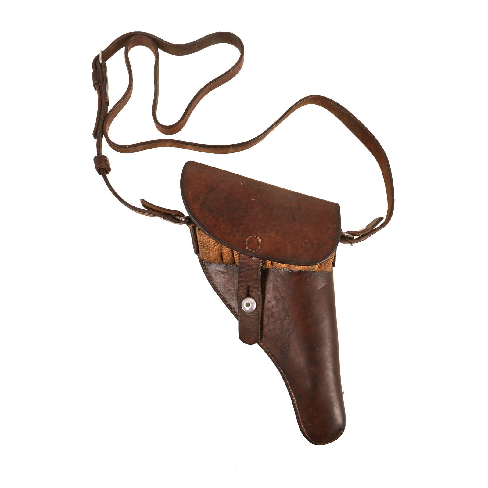 Buy Original Switzerland Pre-WWII Era Swiss Customs Brown Leather Holster With Shoulder Strap For The Model 1882/29 Ordnance Revolver - Dated 1929 | Original Firearms Antique For Sale