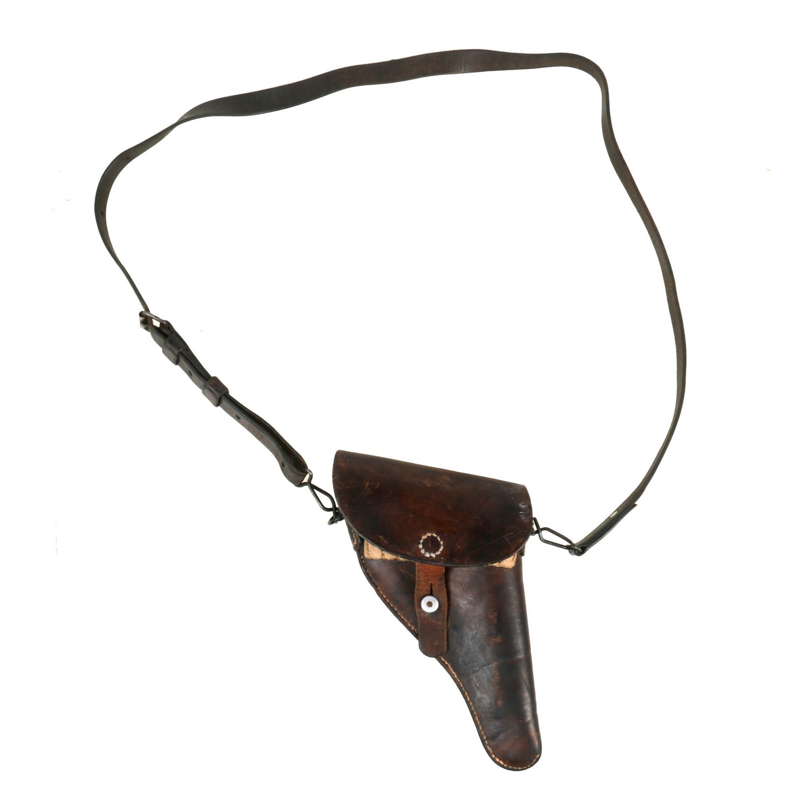 Buy Original Switzerland Pre-WWII Era Swiss Customs Brown Leather Holster With Shoulder Strap For The Model 1882/29 Ordnance Revolver | Original Firearms Antique For Sale