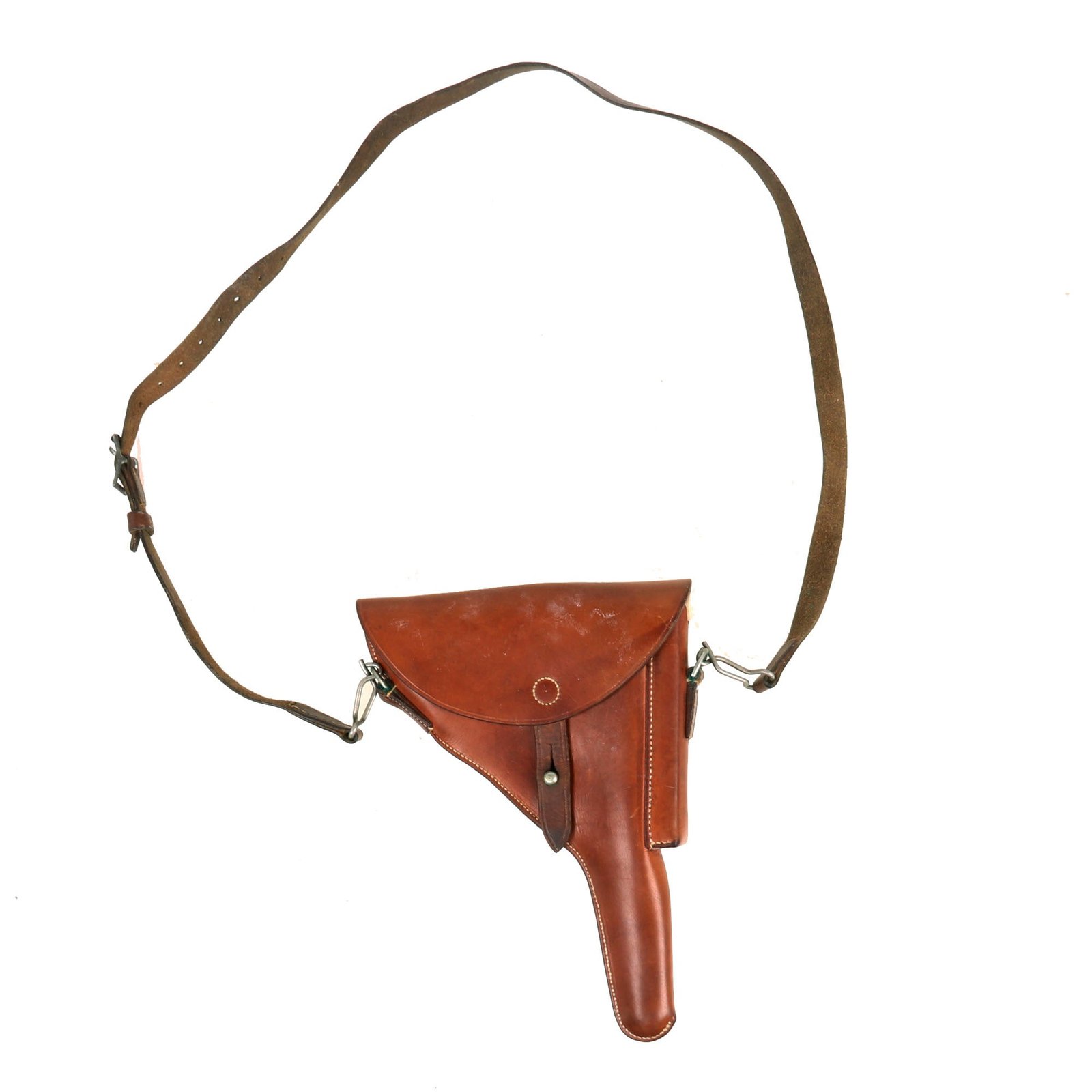 Buy Original Swiss WWII Luger Pistol Holster with Shoulder Strap and Wooden Placeholder Magazine by O. Plüss Sattler - Dated 1937 | Original Firearms Antique For Sale