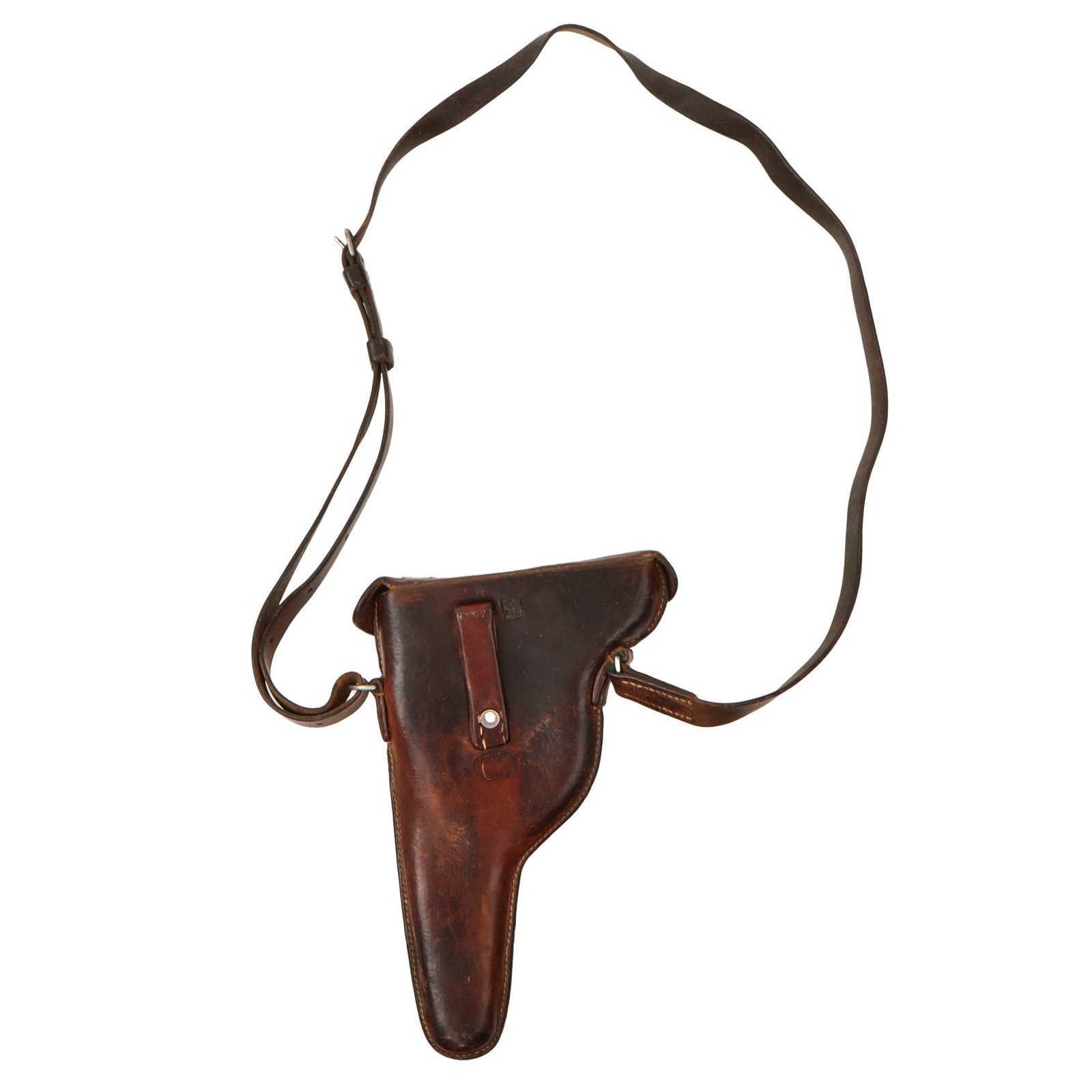 Original Switzerland Pre-WWII Era Swiss Customs Brown Leather Holster With Shoulder Strap For The Model 1882/29 Ordnance Revolver