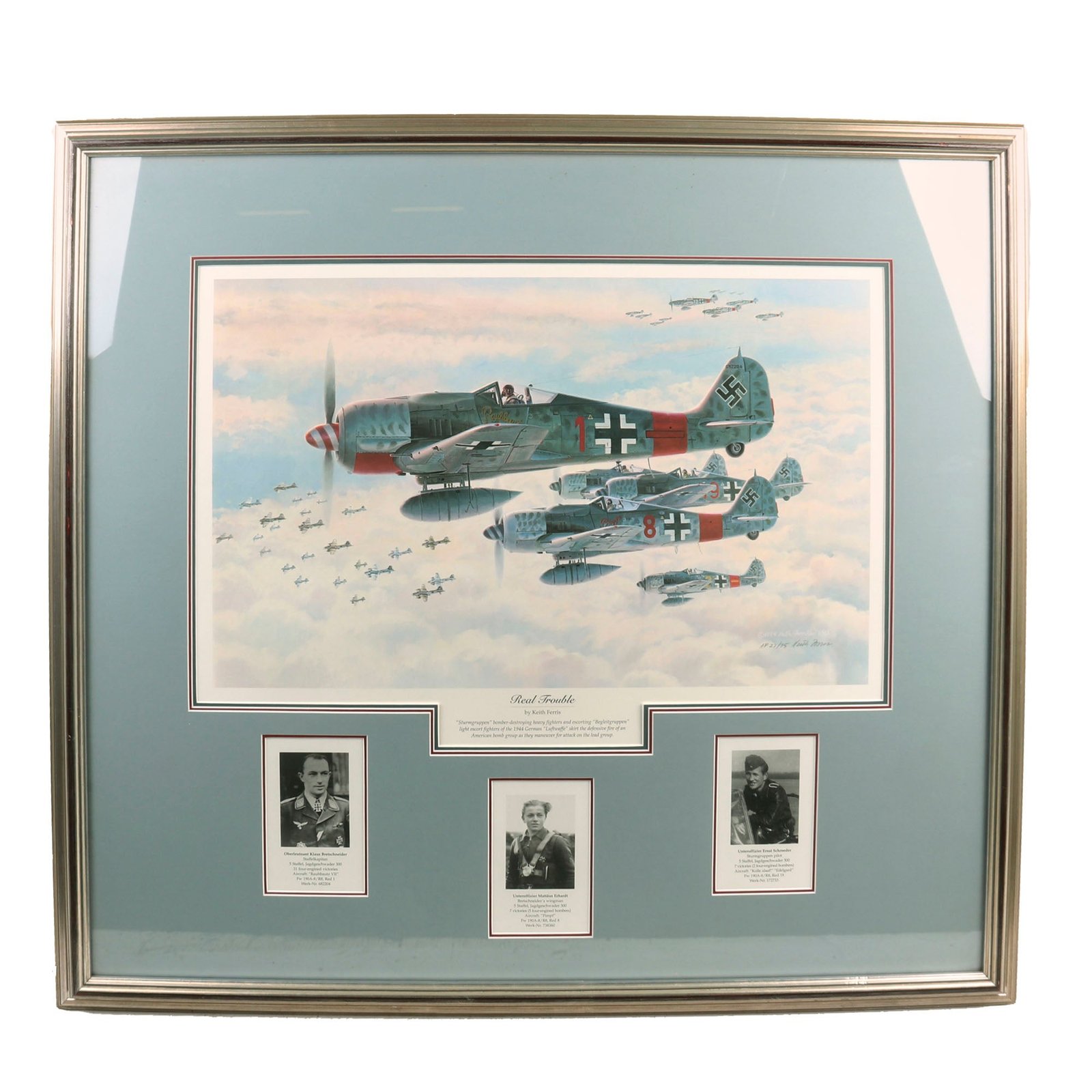 Buy Original Signed Limited Edition Print: Framed “Real Trouble” Artist Proof by Keith Ferris Signed by Author with Certificate of Authenticity - 35 x 38” - Artist’s Proof 27/75 | Original Firearms Antique For Sale