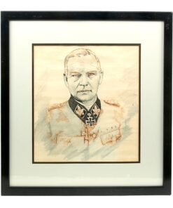 Buy Original German WWII Framed Period Drawing of Knight’s Cross Recipient Felix Steiner with Reference Photo & Magazine - 19½ x 20½” | Original Firearms Antique For Sale