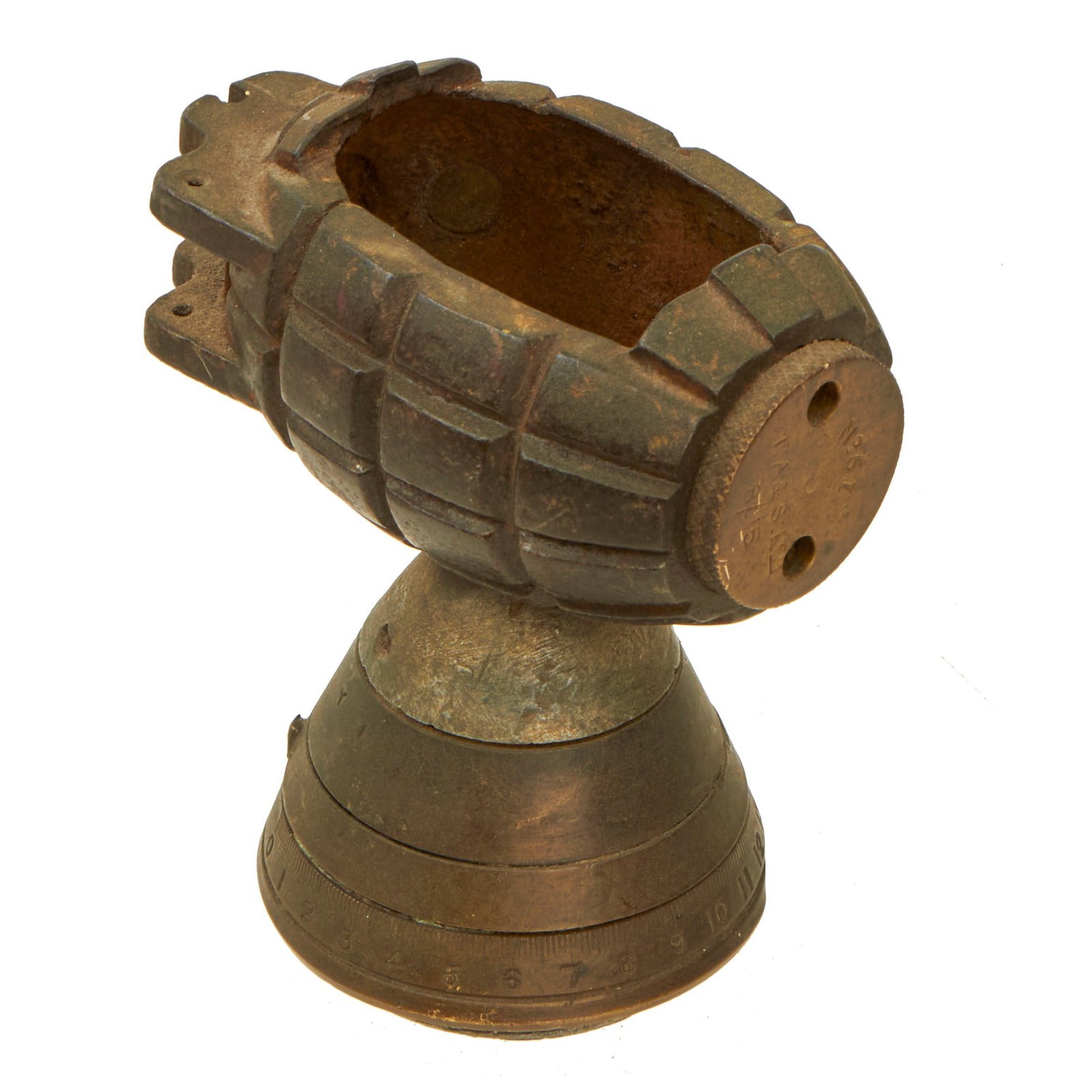 Buy Original WWII British No.36 Mills Bomb Grenade Trench Art Ashtray with Artillery Fuse Base - Dated 1915 | Original Firearms Antique For Sale