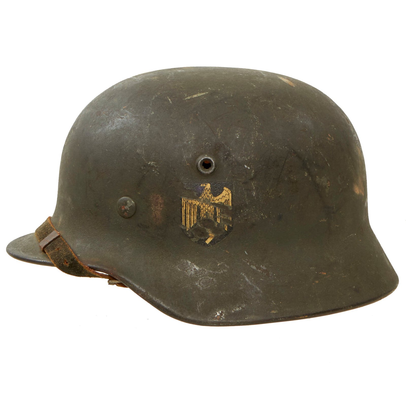Buy Original German WWII Army Heer M40 Single Decal Textured Paint Steel Helmet with 56cm Liner & Chinstrap - Q64 | Original Firearms Antique For Sale