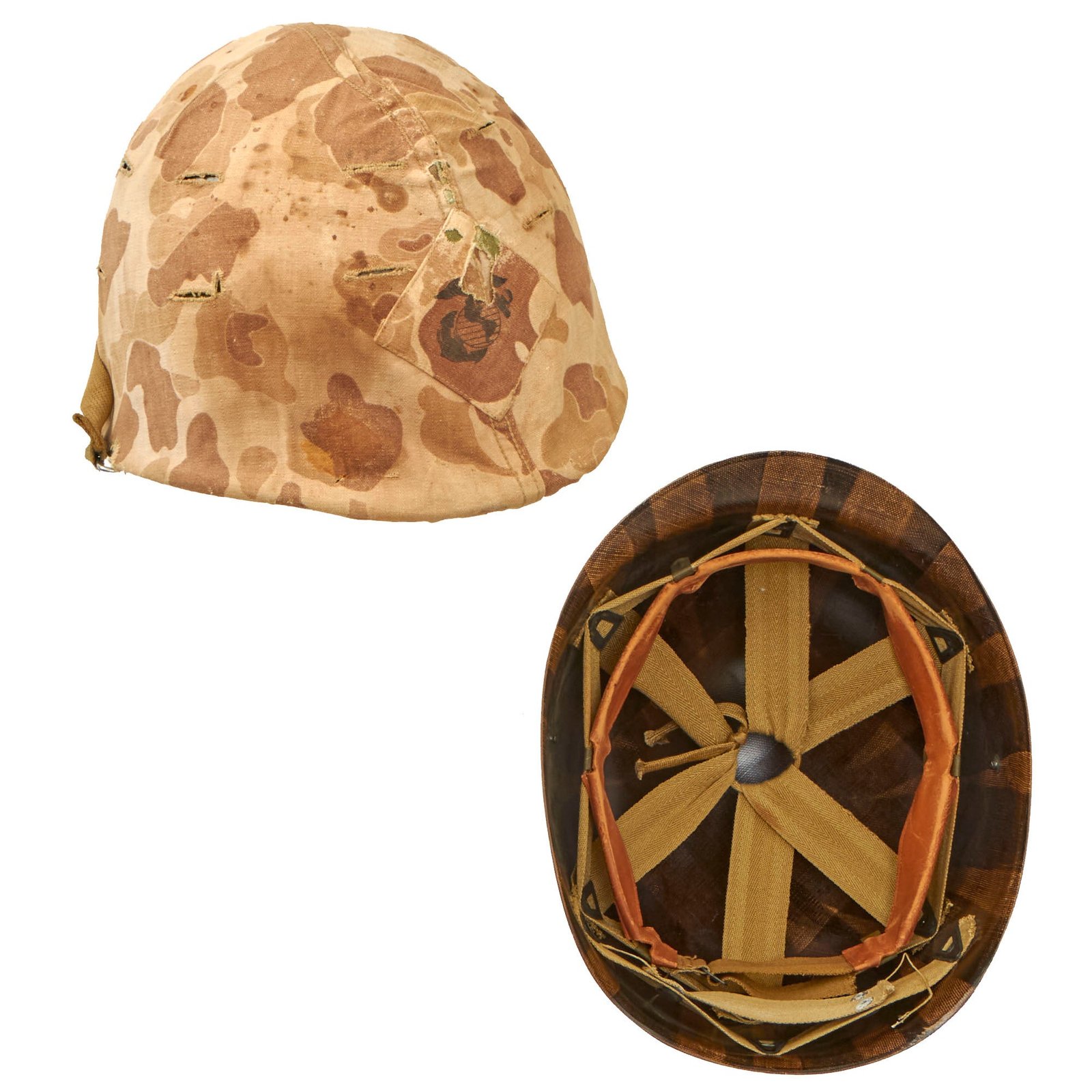 Buy Original U.S. WWII / Korean War Reissued USMC M1 Helmet with Westinghouse Liner and 2nd Pattern USMC Cover With Scarce Diamond EGA Stencil Patch | Original Firearms Antique For Sale