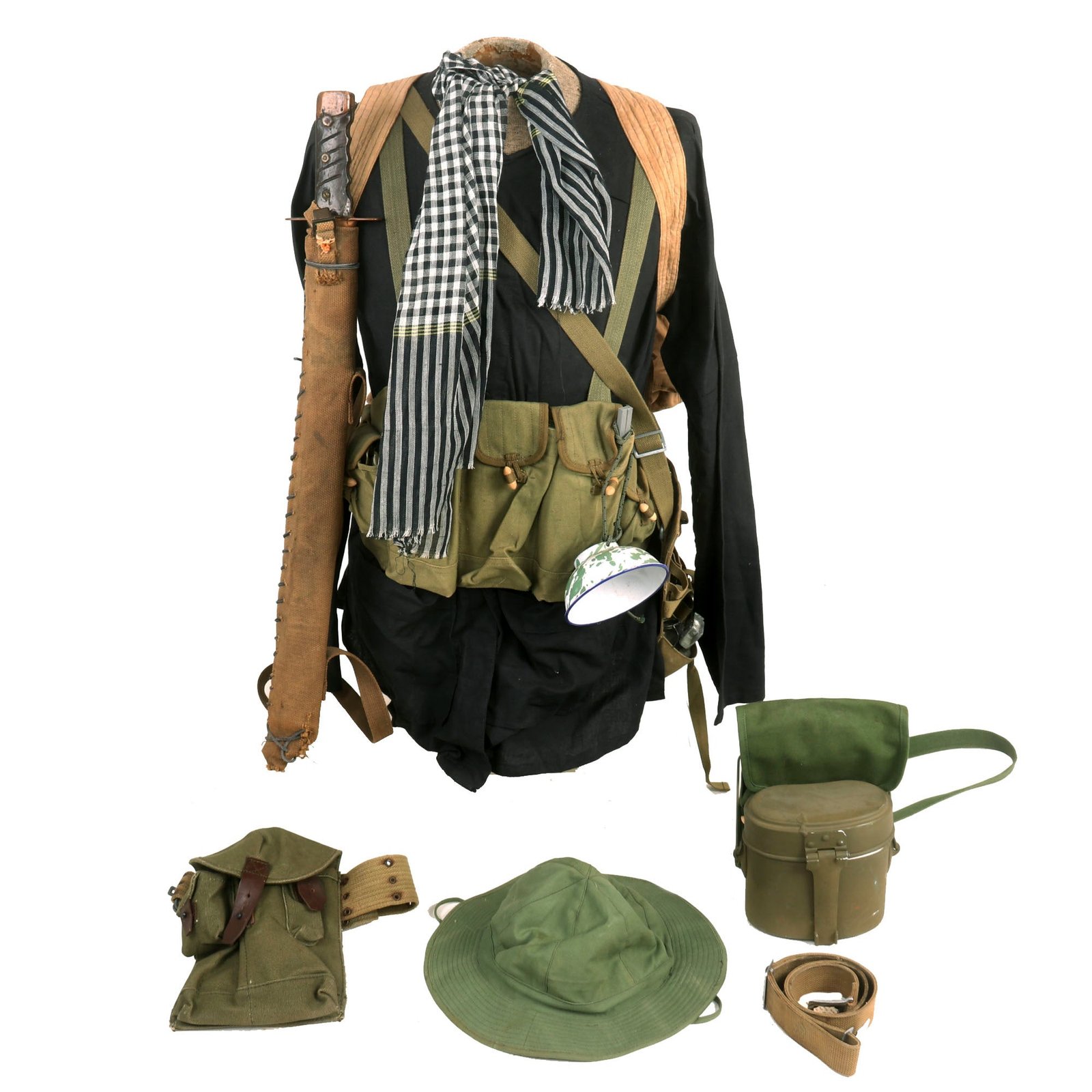 Buy Original U.S. Vietnam War NVA North Vietnamese Army Viet Cong Uniform Set With Klewang Style Sword - Ready To Display | Original Firearms Antique For Sale