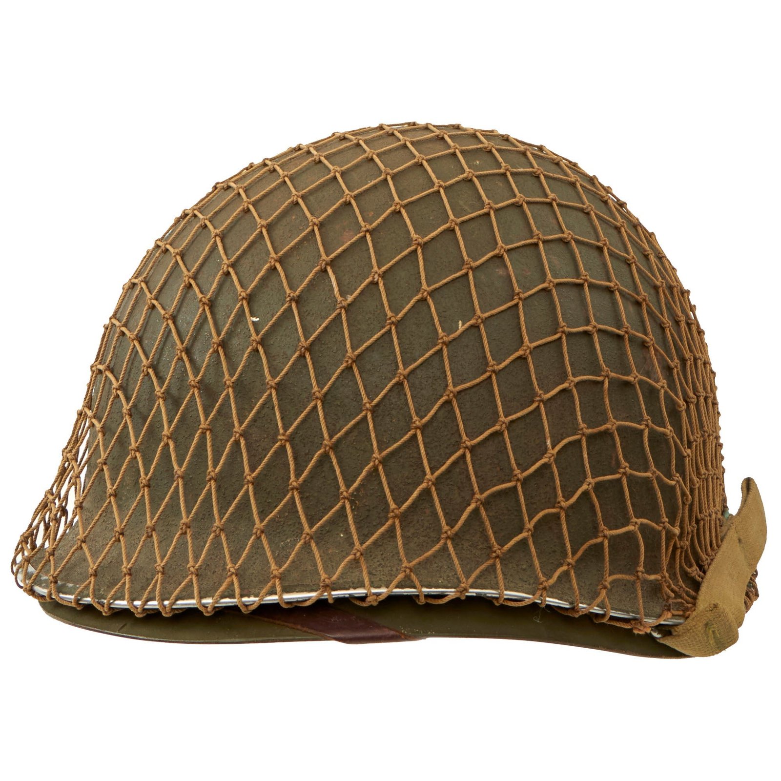 Buy Original U.S. WWII 1943 M1 McCord Front Seam Fixed Bale Helmet with Firestone Liner - With Noncommissioned Officer Horizontal “Follow Me” Stripe | Original Firearms Antique For Sale