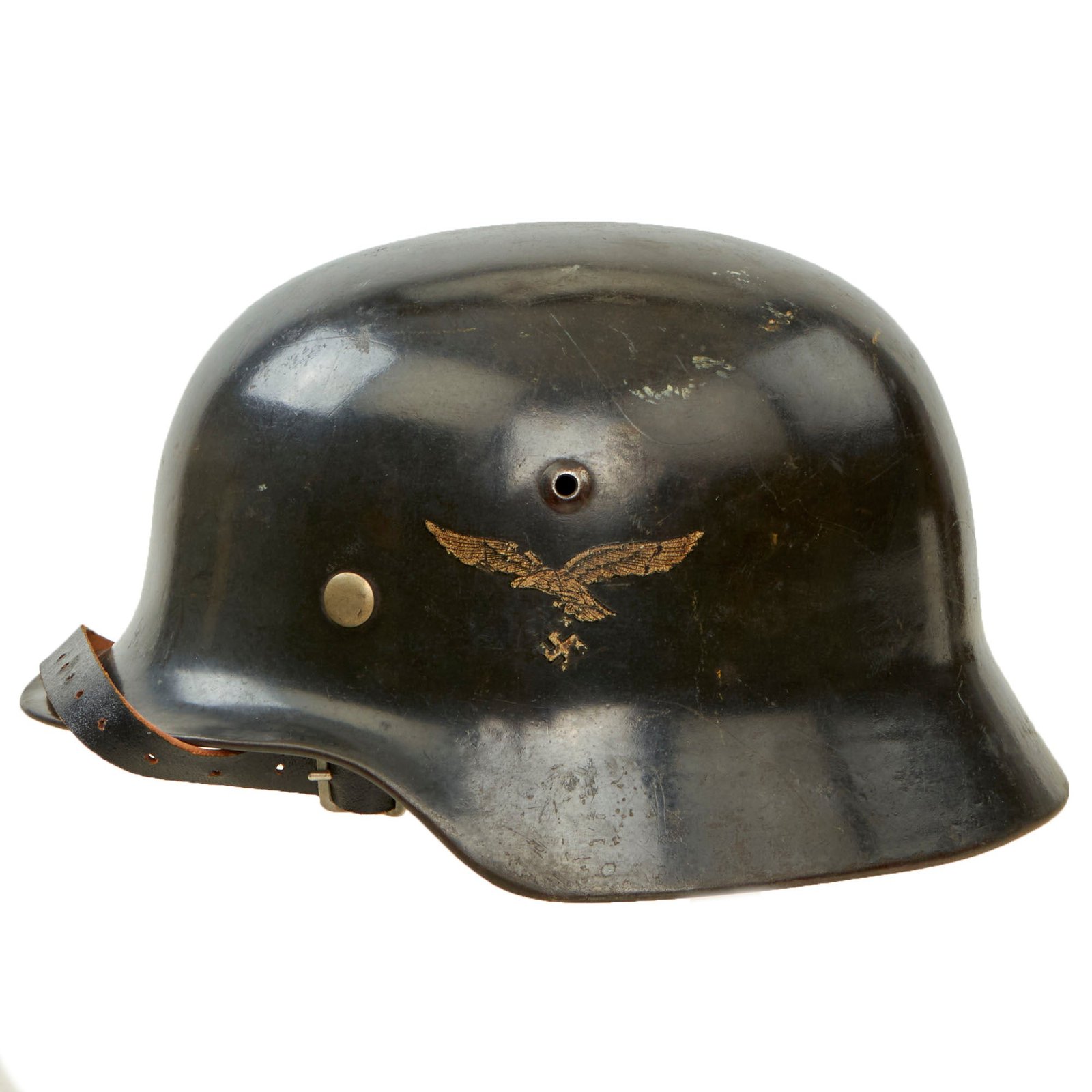 Buy Original German WWII Luftwaffe M35 Former Double Decal Helmet with 59cm Liner & Replica Chinstrap - marked SE66 | Original Firearms Antique For Sale