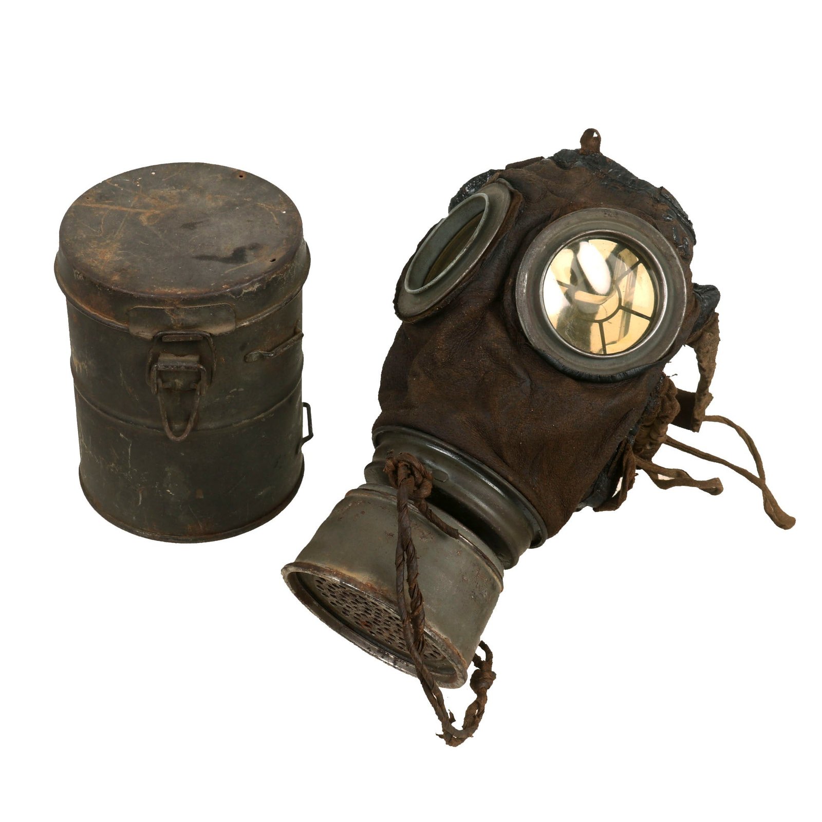 Buy Original Imperial German WWI M1917 Ledermaske Gas Mask with Can | Original Firearms Antique For Sale