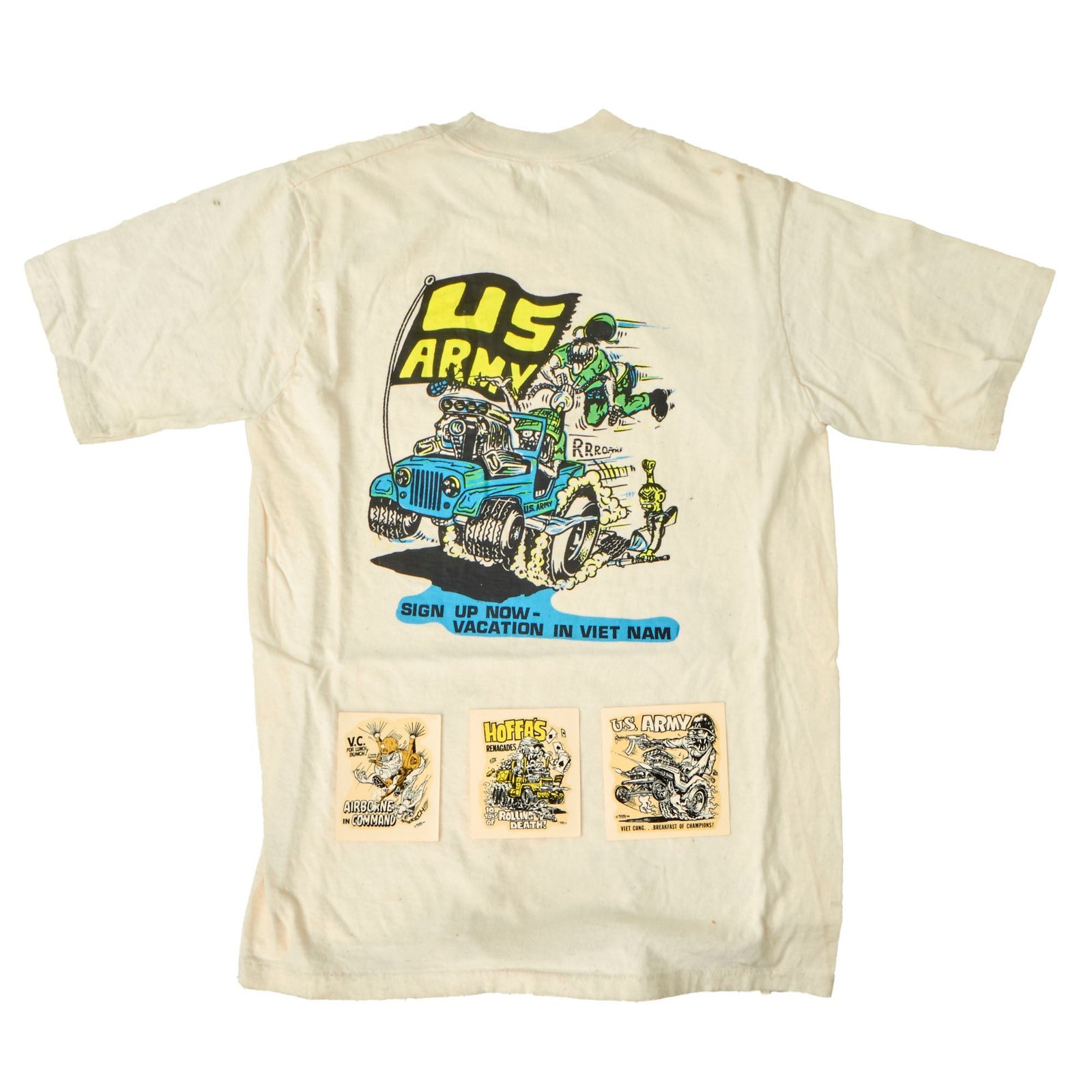 Buy Original U.S. Vietnam War Era “Hot Rod Culture” Rat Fink T-Shirt and Water Decal Lot - (4) Items | Original Firearms Antique For Sale