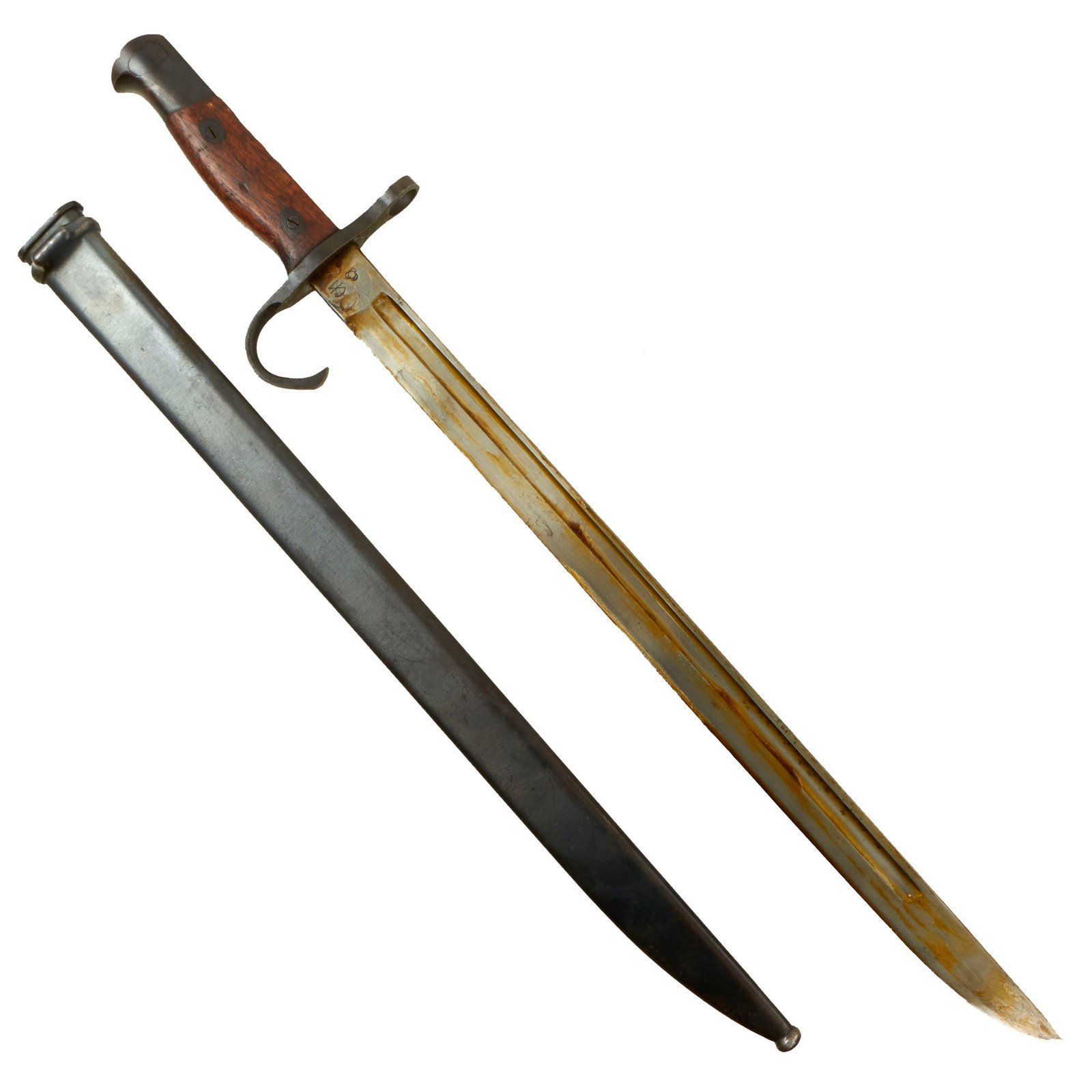Buy Original Japanese WWII Early Arisaka Type 30 Hooked Quillon Bayonet by Unknown Company Under Kokura Supervision with Scabbard | Original Firearms Antique For Sale