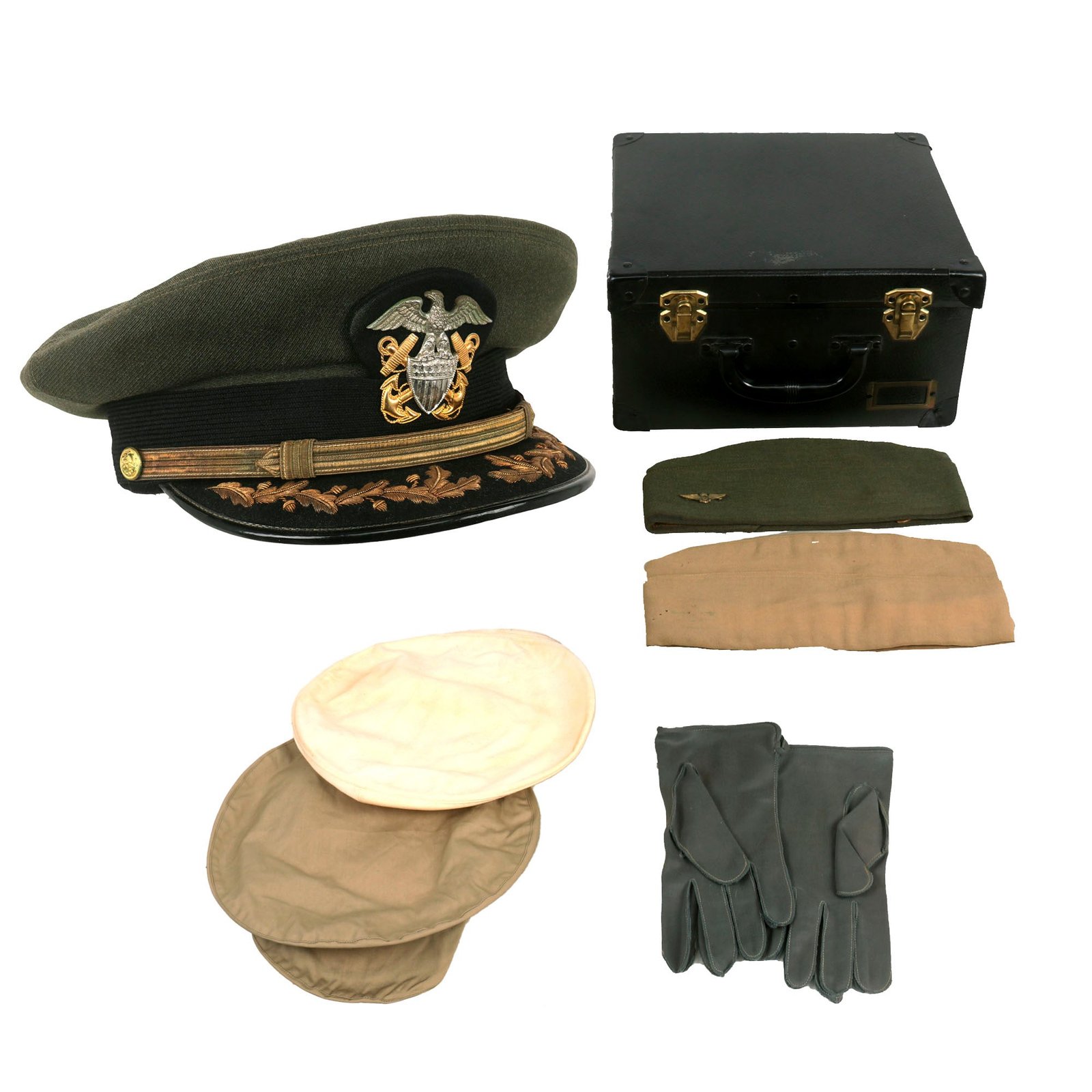 Buy Original U.S. WWII Era US Navy “Combination Cap” Peaked Visor For WWII and Korean War Veteran - Commander Daniel R. Harris USN | Original Firearms Antique For Sale