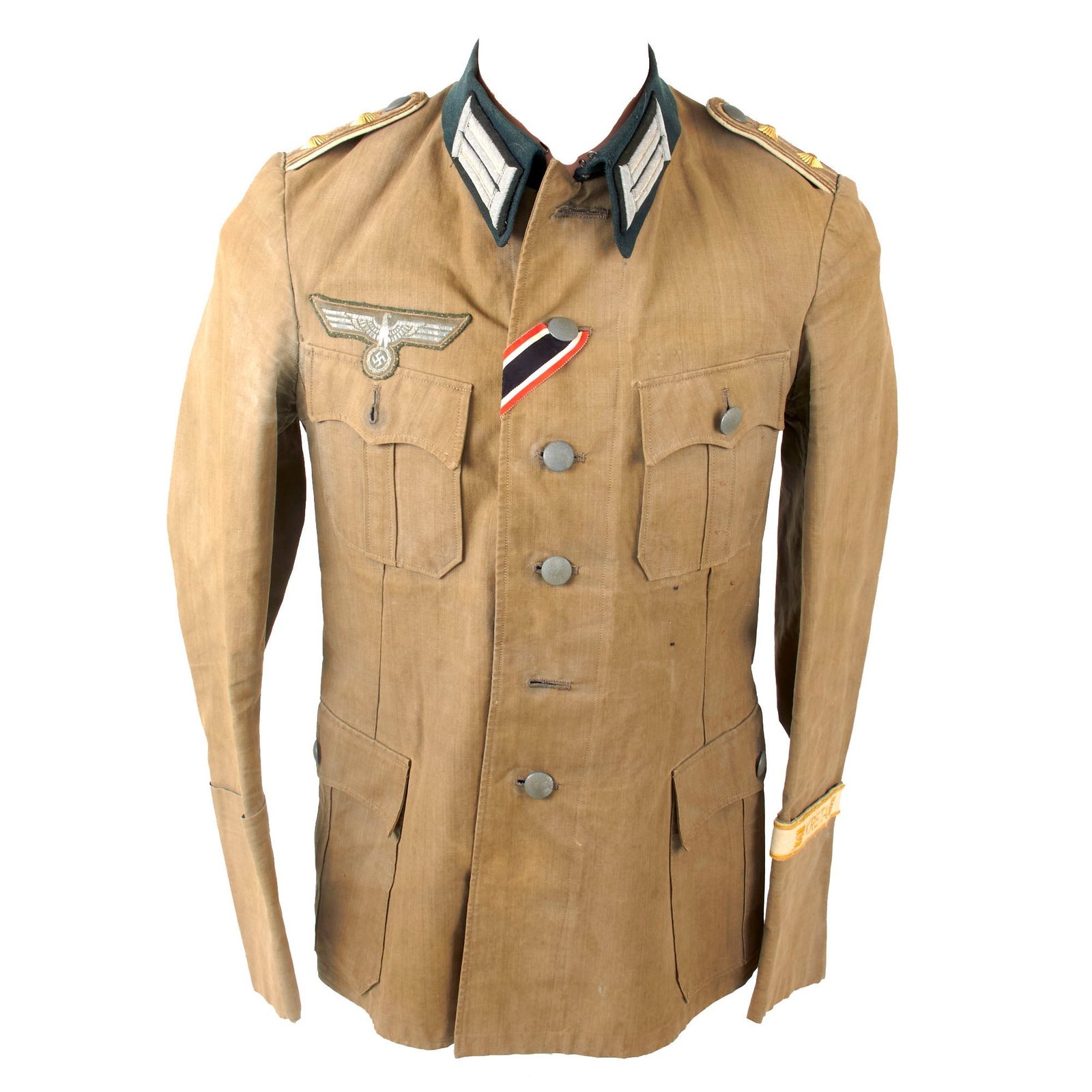 Original German WWII Heer Army Infantry Hauptmann Officer M41 Tropical Afrika Korps Uniform Tunic with KRETA Cuff Title & Award Loops