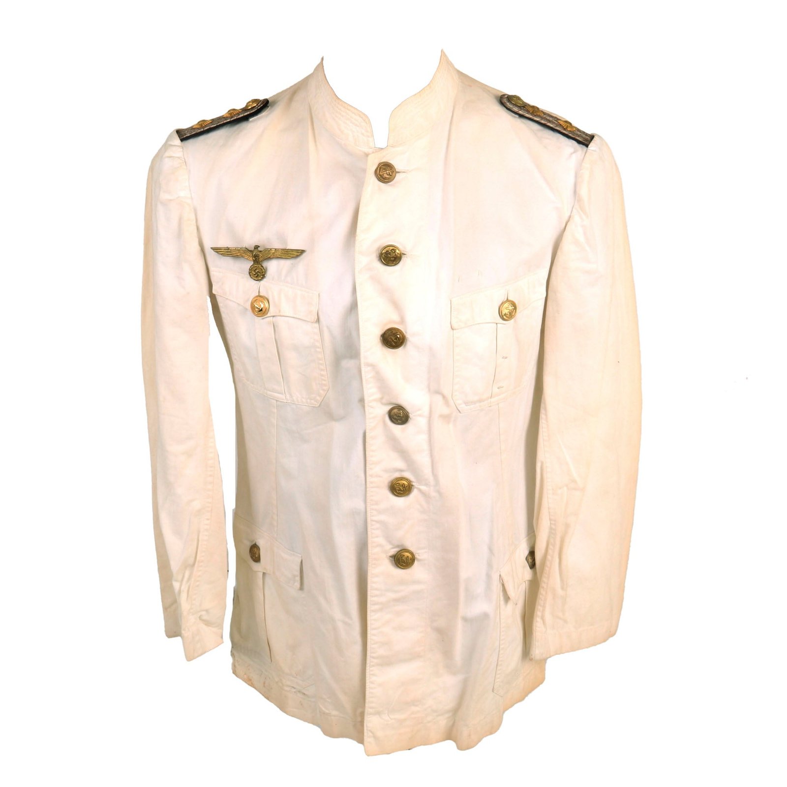 Buy Original German WWII Kriegsmarine Kapitänleutnant Officers White Summer Uniform Tunic with Banded Collar | Original Firearms Antique For Sale