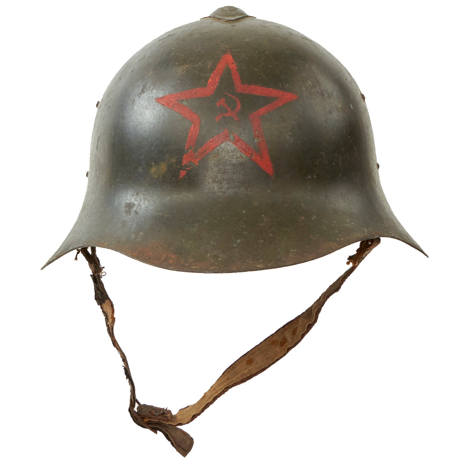 Buy Original WWII Soviet Union M36 Soviet SSh-36 "Gladiator" Steel Combat Helmet with SSh-39 Style Liner & Web Chinstrap - Complete | Original Firearms Antique For Sale