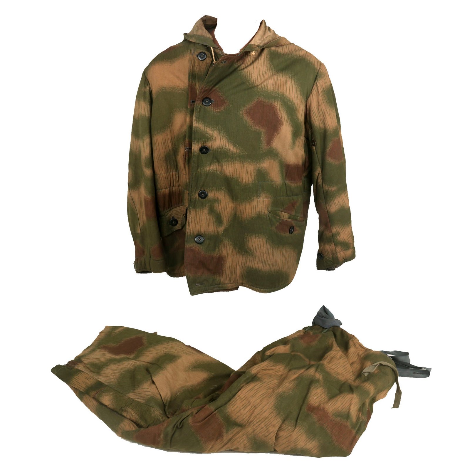 Buy Original German WWII RBNr. Marked Sumpftarnmuster Swamp Camouflage Pattern Winter Parka with Matching Pants - Size 2 - Non Reversible | Original Firearms Antique For Sale
