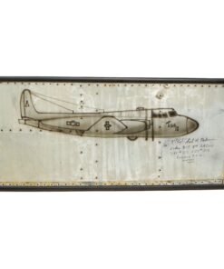 Buy Original U.S. WWII Framed Aircraft Skin “Trench Art” P of B-17 “T For 10”, Signed Post War by POW (Artist) T/sgt Earl W. Osborne (Top Turret Gunner/Engineer), Shot Down April 28, 1944 and Sent to Stalag Luft 17b - 27” x 13” | Original Firearms Antique For Sale
