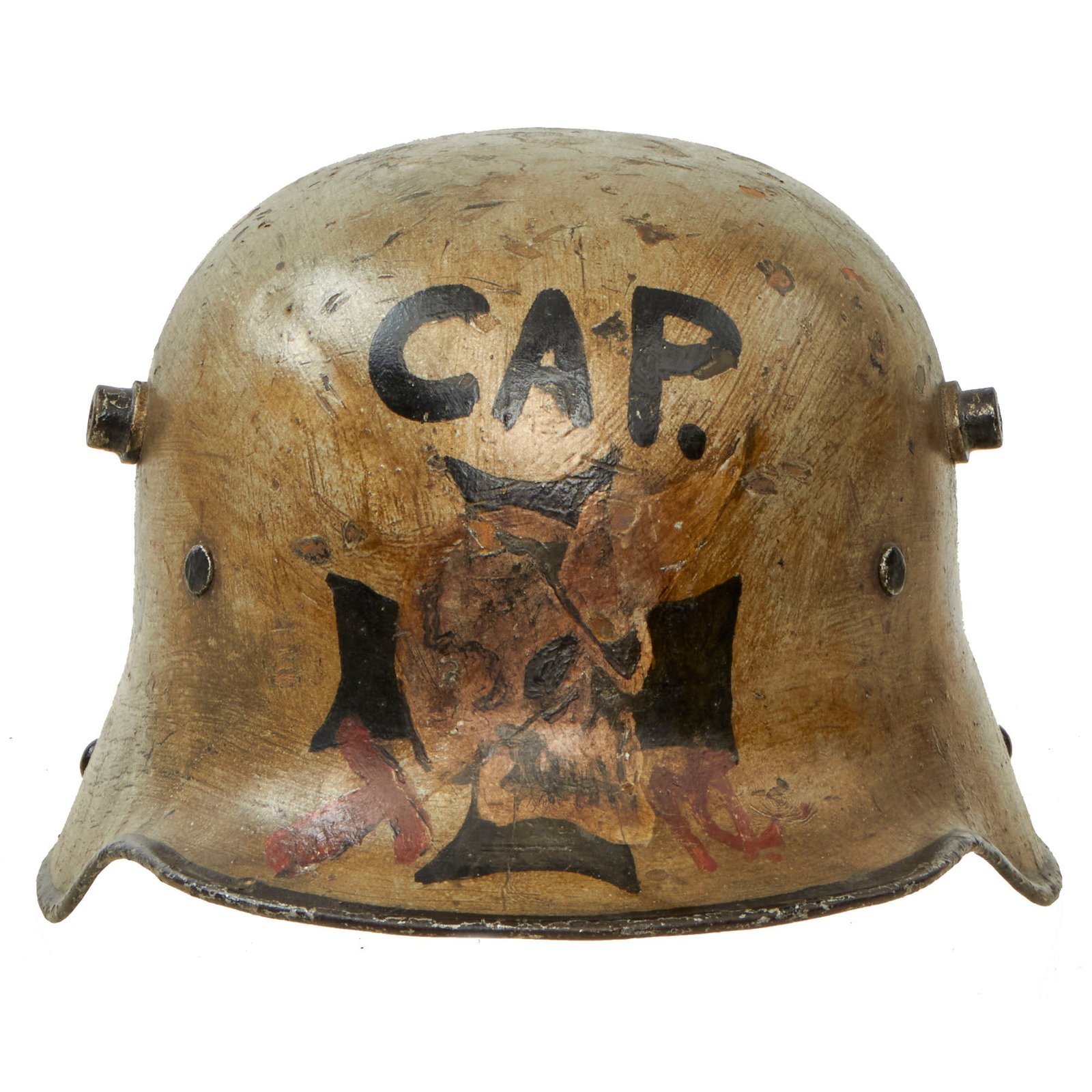 Buy Original Imperial German WWI M16 Stahlhelm Helmet Shell Decorated for Motorcycle Club Post War - marked ET64 | Original Firearms Antique For Sale