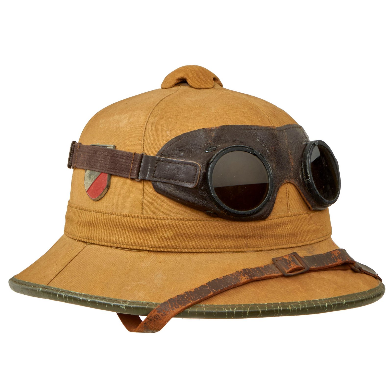 Buy Original German WWII 1942 Dated First Model DAK Afrikakorps Sun Helmet by ORL with Ultrasin Goggles - size 55 | Original Firearms Antique For Sale