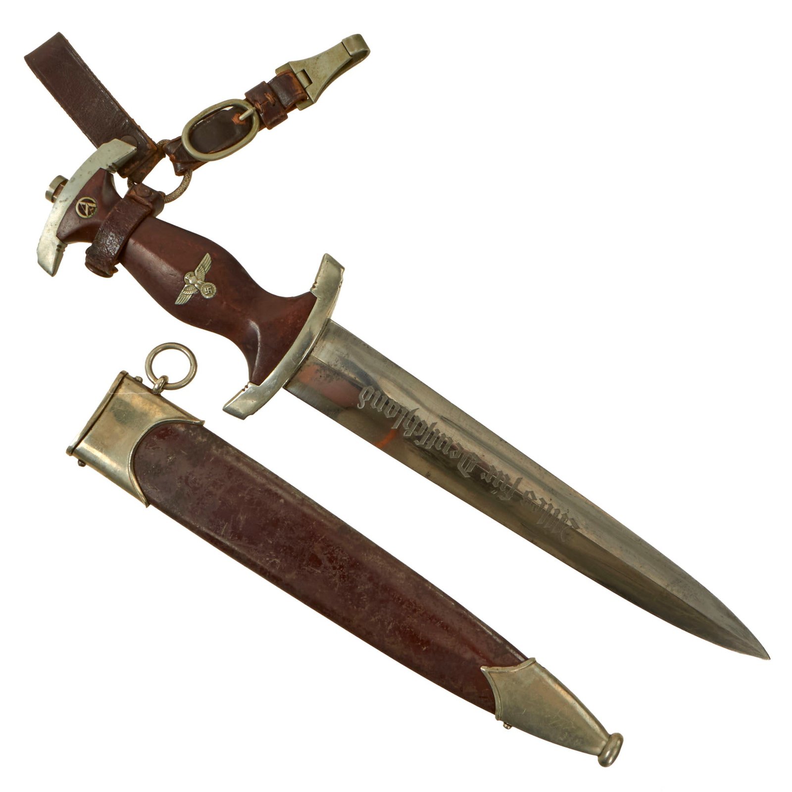 Buy Original German Early WWII SA Dagger by Rare Maker Carl Wüsthof with Scabbard and 3-Piece Hanger | Original Firearms Antique For Sale