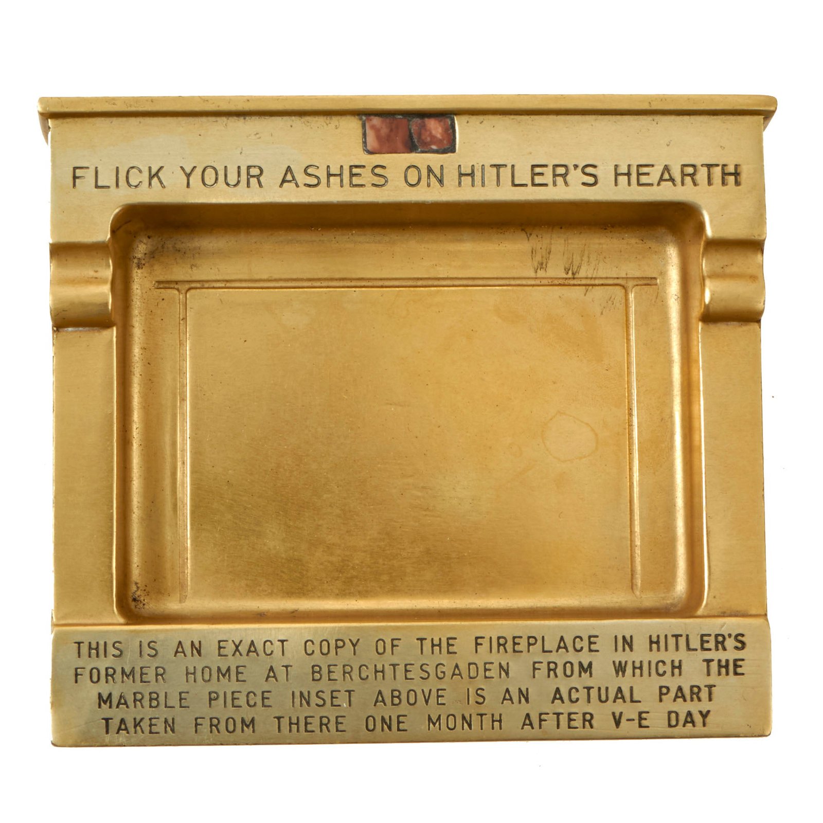 Buy Original U.S. WWII Era Souvenir Brass Ashtray with Marble Piece from Adolf H's Retreat Der Berghof at Berchtesgaden | Original Firearms Antique For Sale