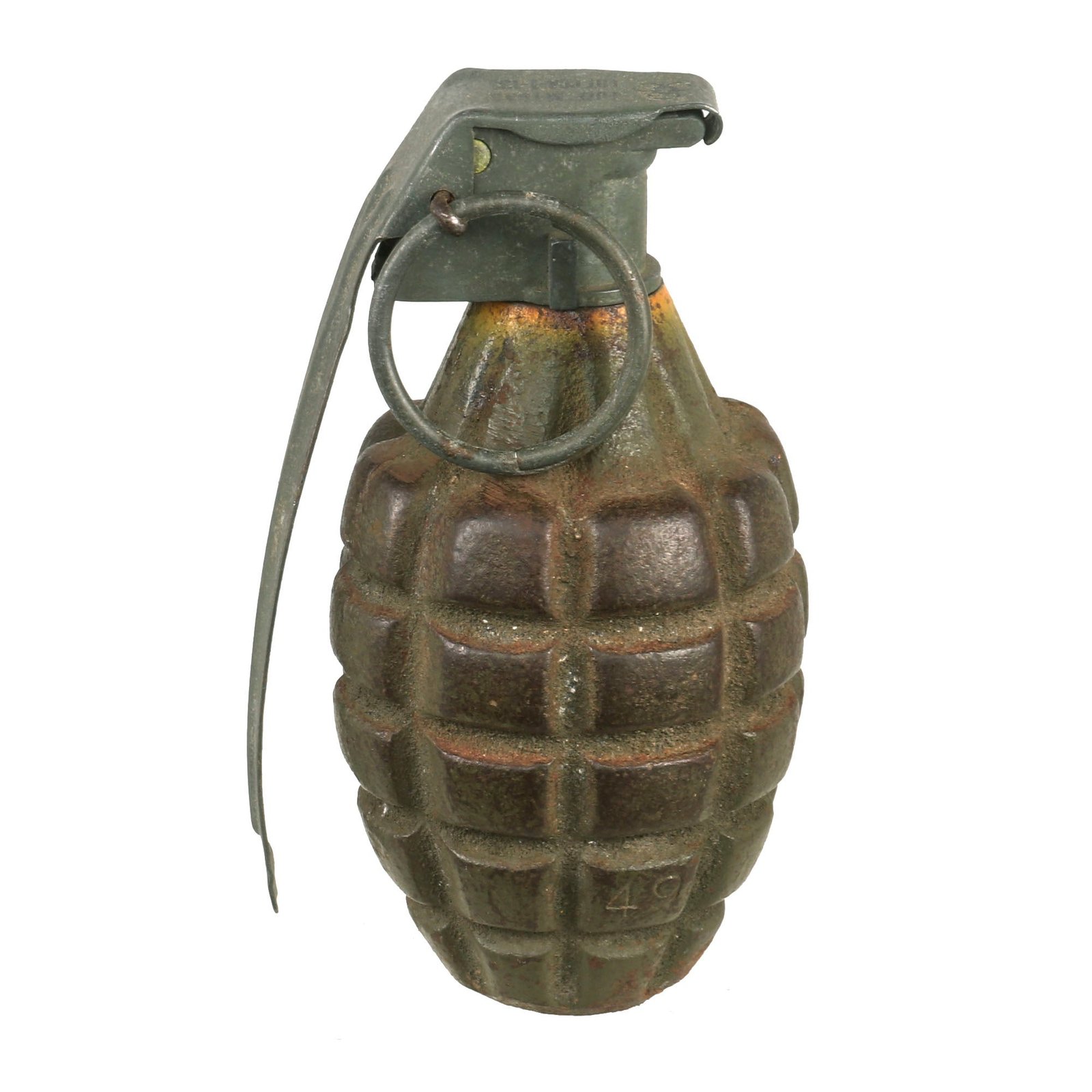 Buy Original U.S. WWII Inert MkII Pineapple Grenade with Yellow Ring & M10A3 Fuze | Original Firearms Antique For Sale