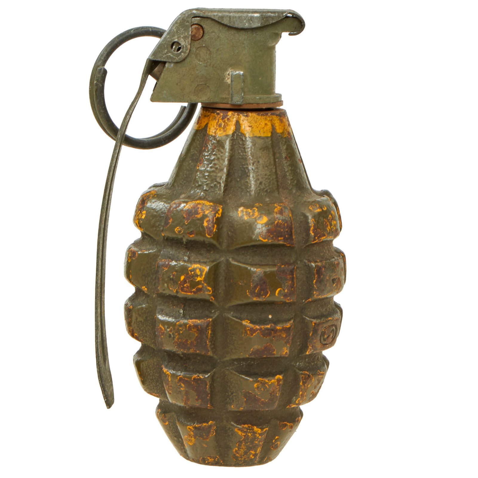 Buy Original U.S. WWII Inert MkII Pineapple Grenade with Yellow Ring & M10A1 Fuze | Original Firearms Antique For Sale