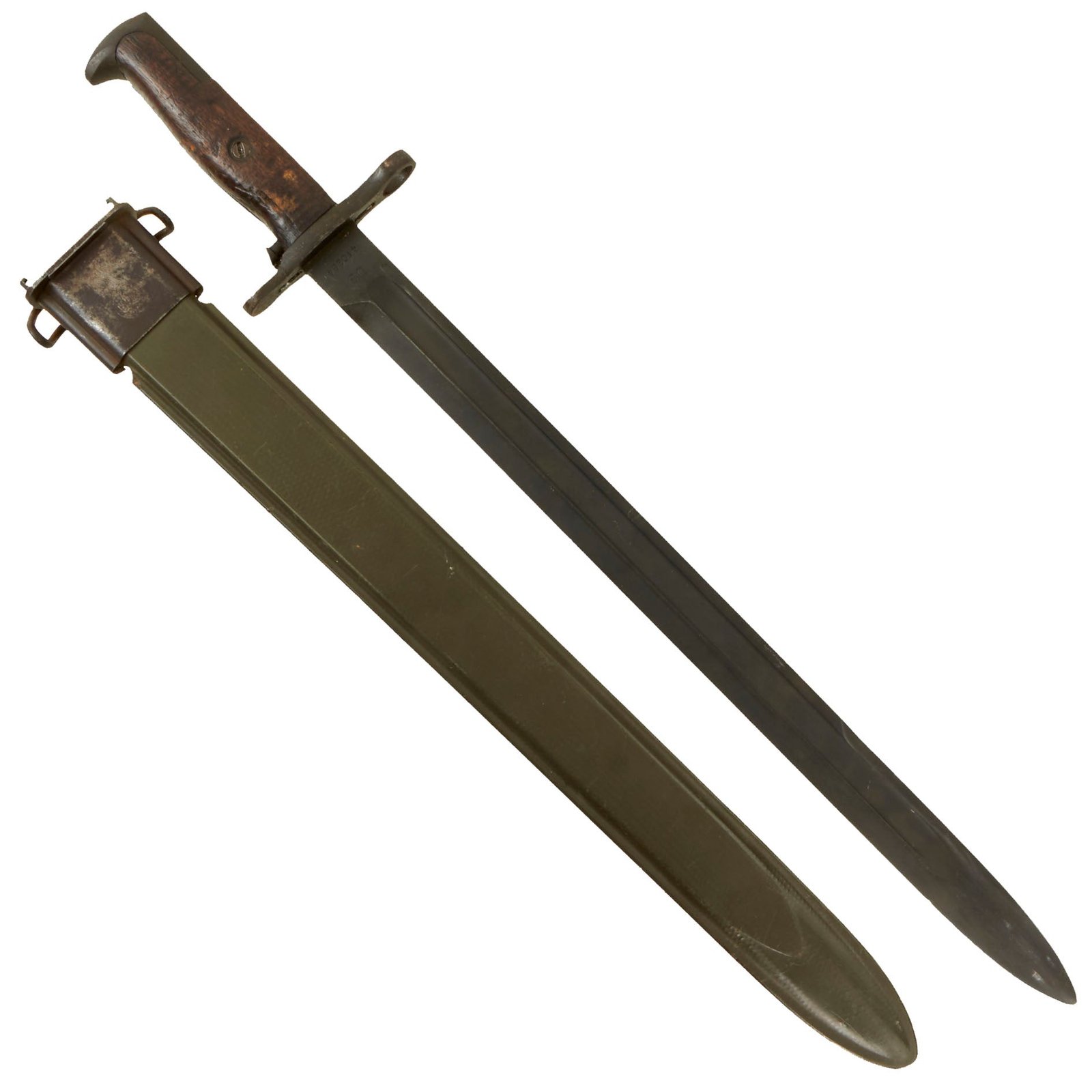 Buy Original U.S. Pre - WWI Reissue M1905 Springfield 16 inch Rifle Bayonet Marked S.A. with WWII M3 Scabbard - Dated 1909 | Original Firearms Antique For Sale