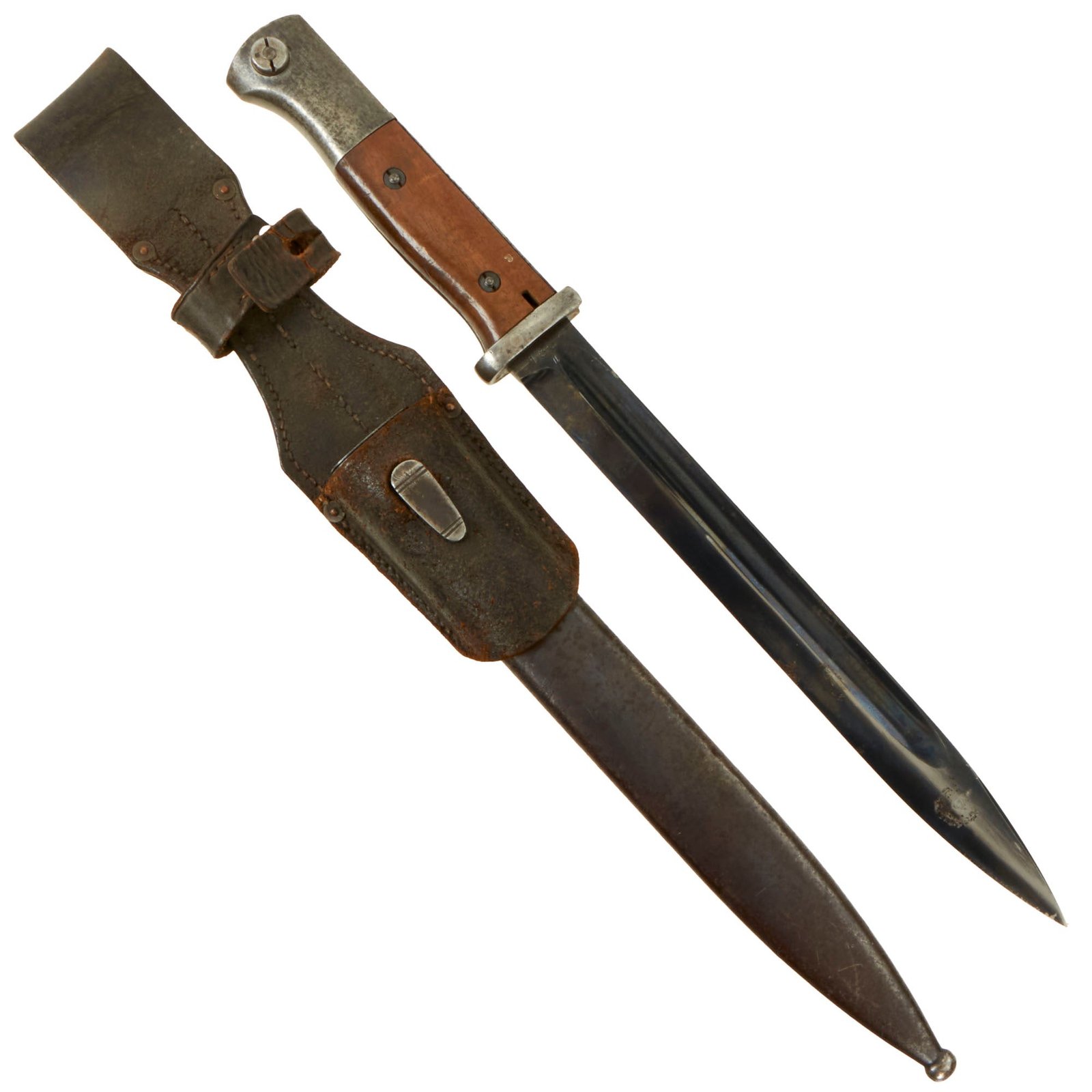 Buy Original German Pre-WWII 98k Bayonet by E. & F. Hörster with 1935 dated Scabbard & 42nd Signal Battalion (42nd Jäger Division) Marked Leather Scabbard - Matching Serials | Original Firearms Antique For Sale