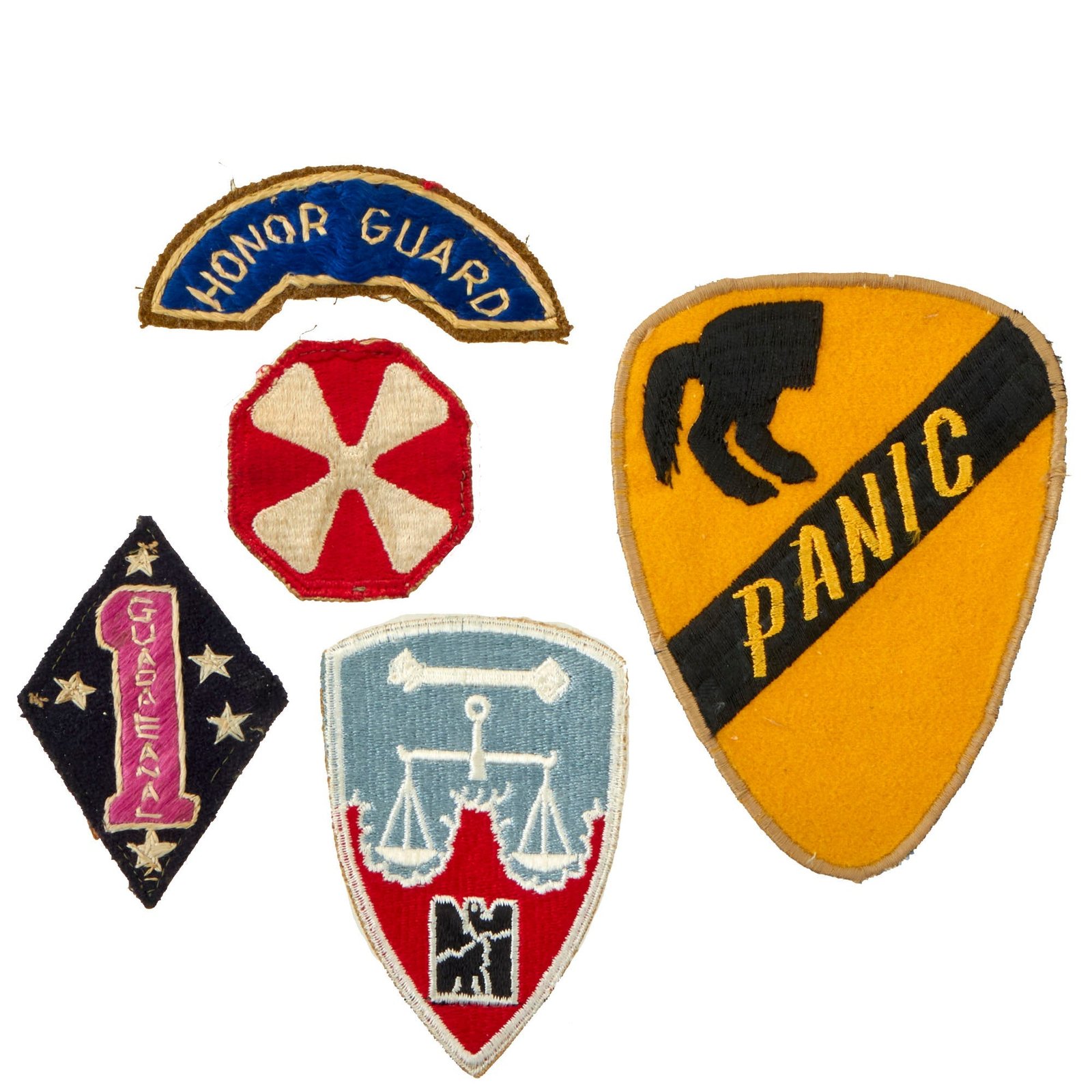 Buy Original U.S. WWII to Vietnam War Era Shoulder Sleeve Insignia Lot With Theater Made Patches Featuring Australian Made 1st Marine Division Guadal Canal Insignia - 4 Items | Original Firearms Antique For Sale