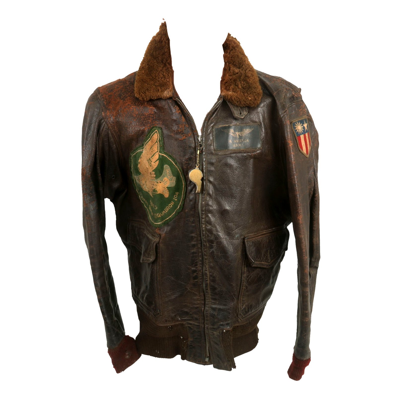 Buy Original U.S. WWII Named US Navy Patrol Bombing Squadron (VB later renamed VPB)-104 G-1 Leather Flying Jacket - M. Kusenda USNR | Original Firearms Antique For Sale