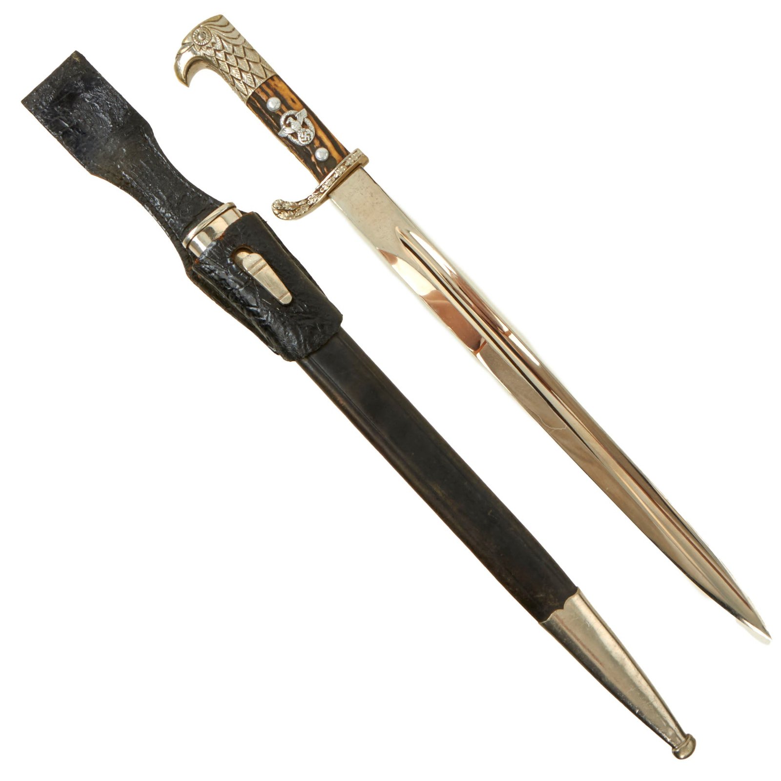 Buy Original German WWII Frankfurt Metropolitan Police Marked Long Dress Bayonet by Carl Eickhorn with Scabbard and Frog | Original Firearms Antique For Sale