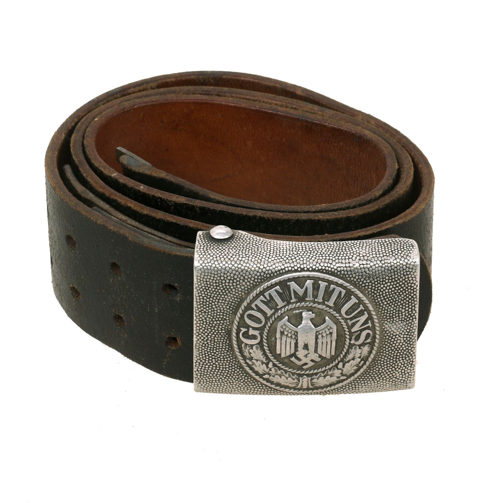 Buy Original German WWII Army Heer EM/NCO RBNr. Marked Belt with Pebbled Aluminum Buckle by Dransfeld & Co. - dated 1936 | Original Firearms Antique For Sale