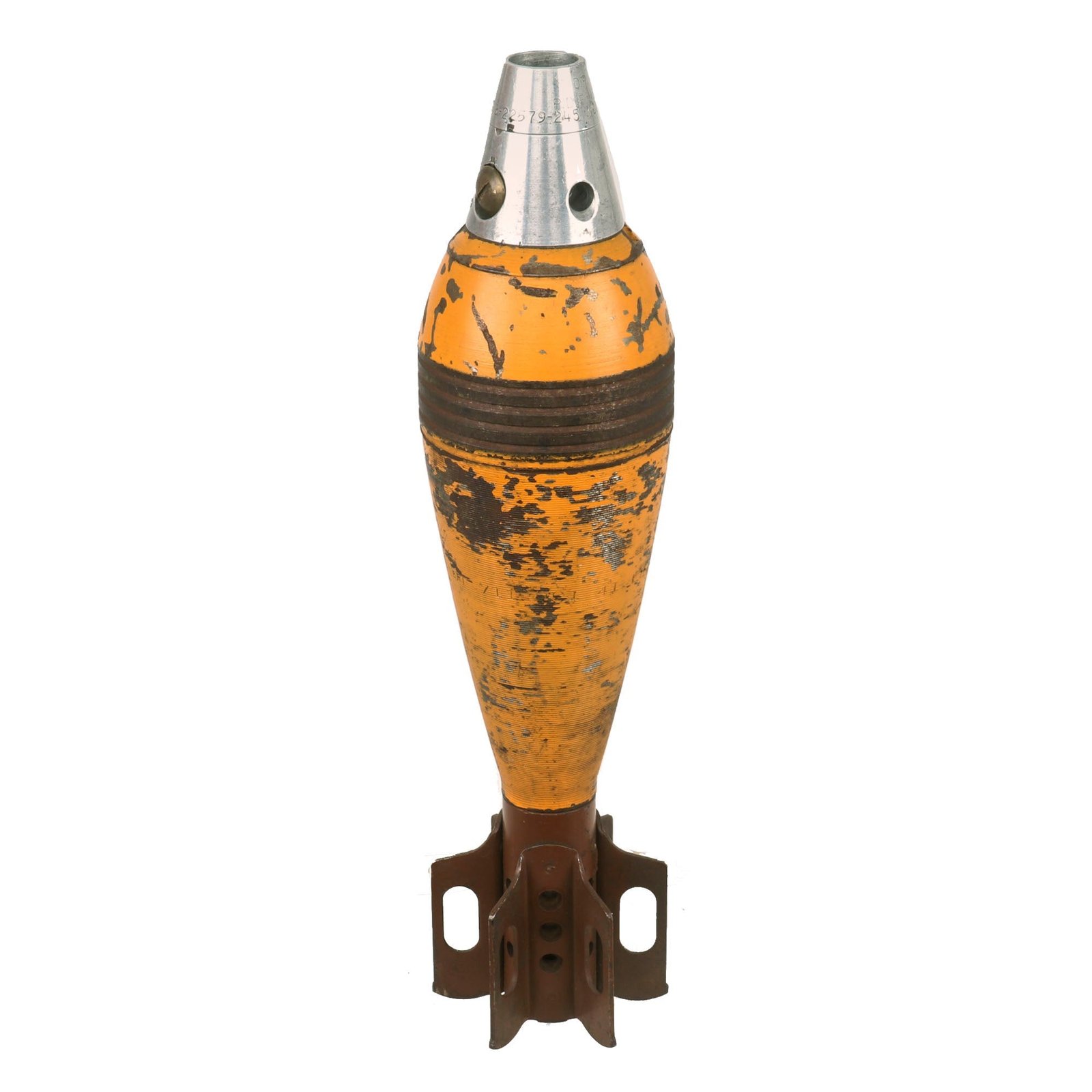 Buy Original U.S. WWII INERT 81mm M43A1 HE Mortar Round with M52 PD Fuze & Original Yellow Paint- Dated 1941 & 1942 | Original Firearms Antique For Sale
