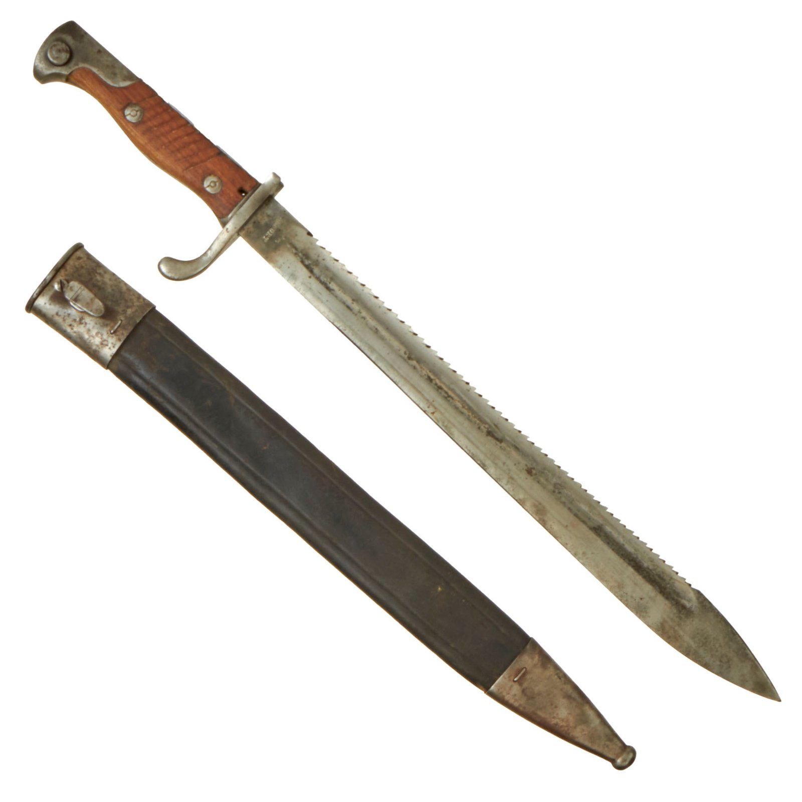 Buy Original German WWI M1898/05 A/a Butcher Sawback Bayonet with "High Horns" by Erfurt with Scabbard | Original Firearms Antique For Sale